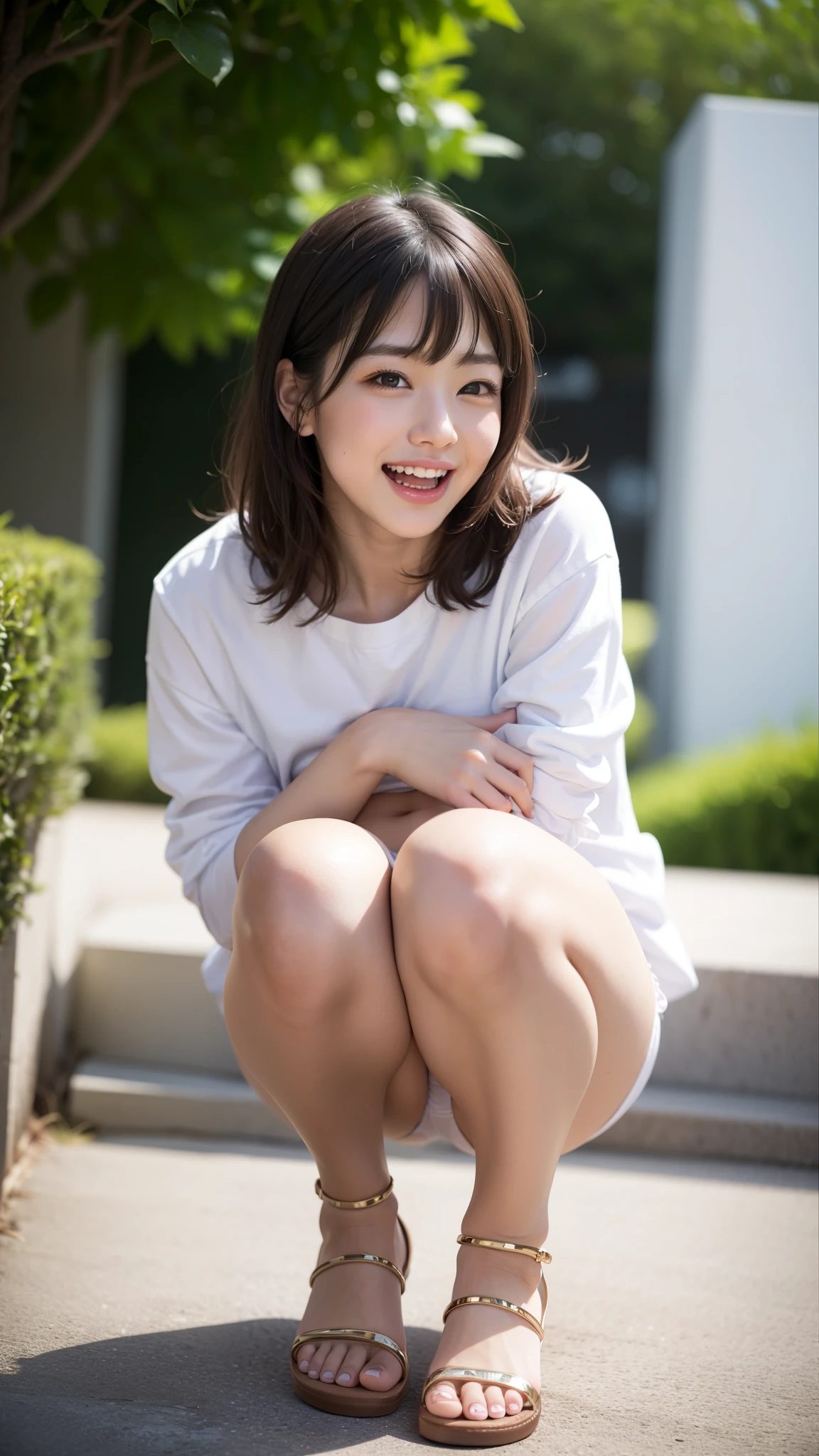 laughter、I can see white panties、Side waves with a short cut、