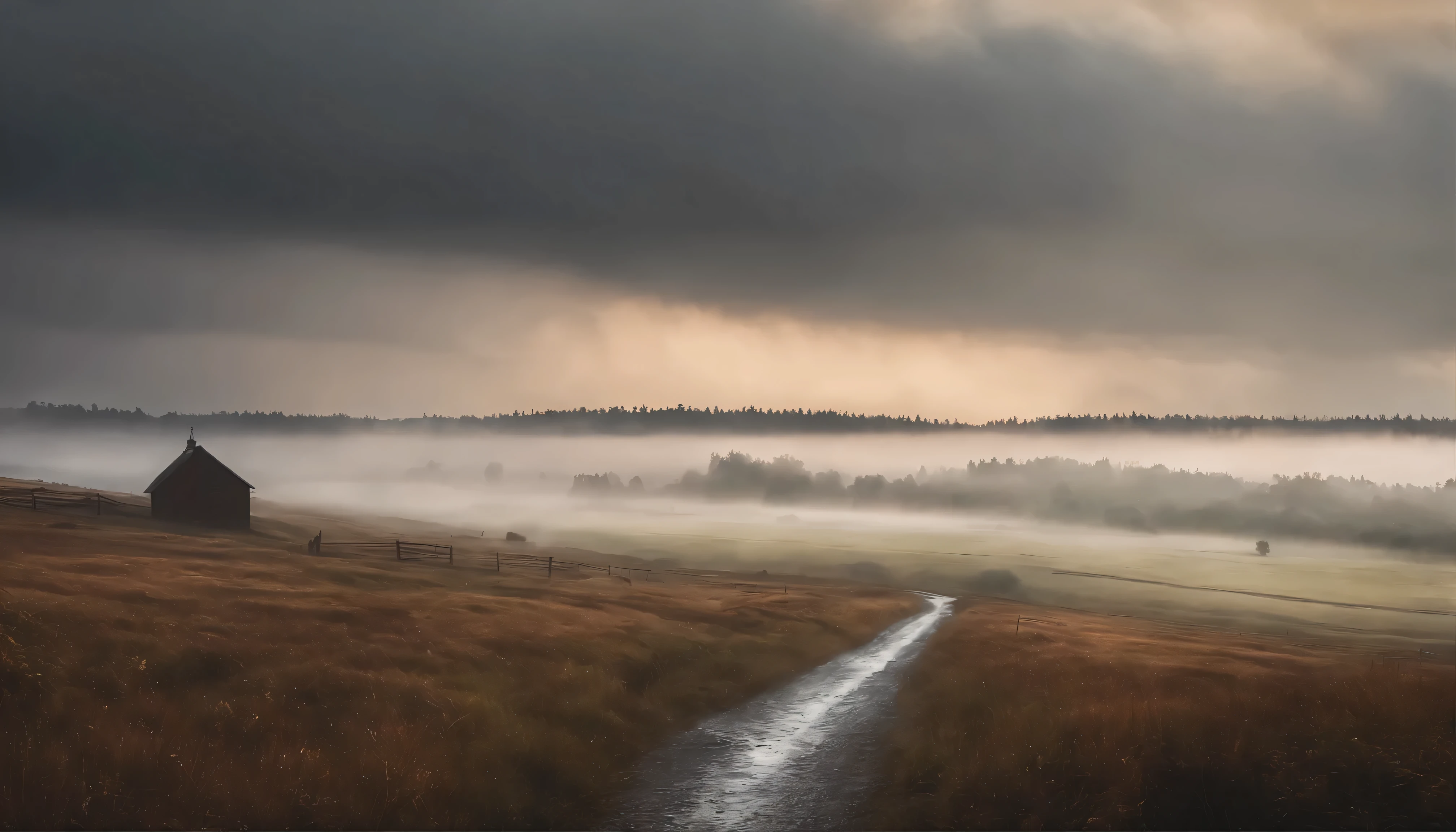 sketch, minimalistic, color ink and pencil, Landscapes of Sweden, realistic, Foggy background, magic, volume lighting, hard light, incredible sense of depth, 8K, Rain by Jean-Sebastien Rosbach