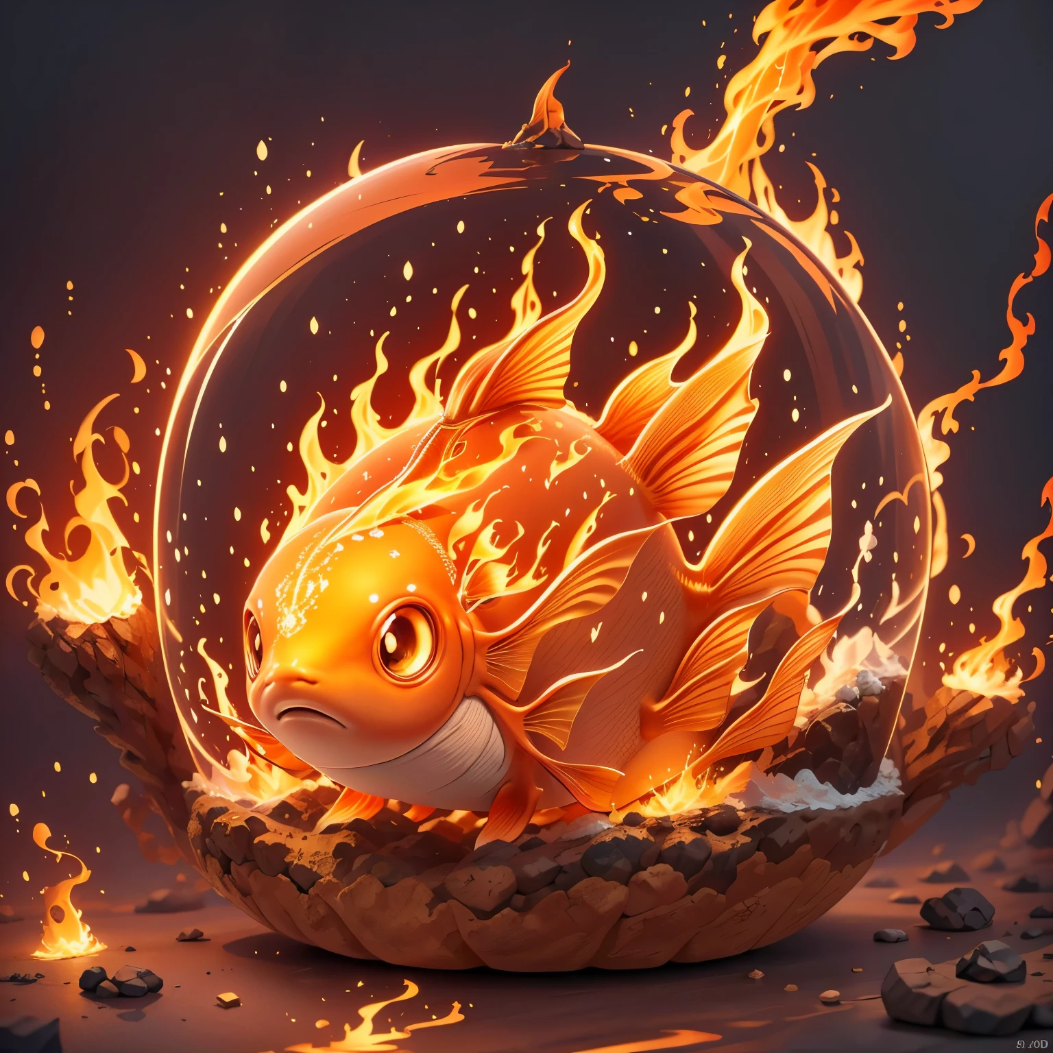 There is a fish in the basket，There&#39;s fire coming out of it, 3D epic illustration, Hot topics on artstation”, Behance 3D Art Trends, Behance 3D Art Trends, 3D rendering stylization, Lovely and detailed digital art, hot topics at artstation headquarters, Hot topics on artstation 4k, goldfish, Popular topics on Artstation, rendering art