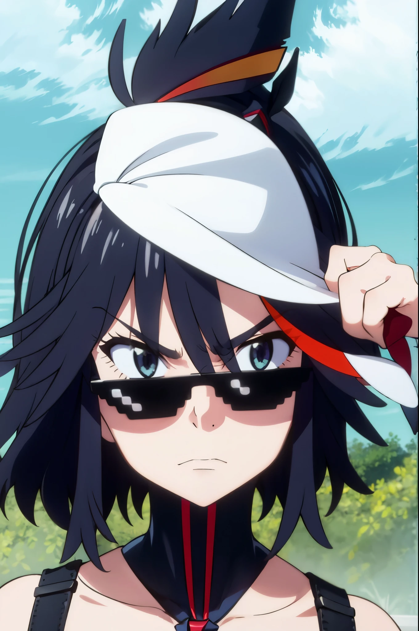 1 solo ryuuko matoi  incrsdealwithit sunglasses serious expression deadpan checking out her glasses