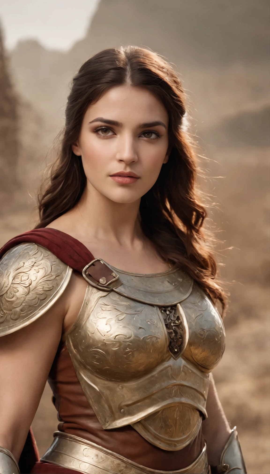 top-quality、Beautiful Spartan woman、Female hoplite 、hoplite armor、Fantasia、full bodyesbian、holds a sword、magnificent view, long hair、