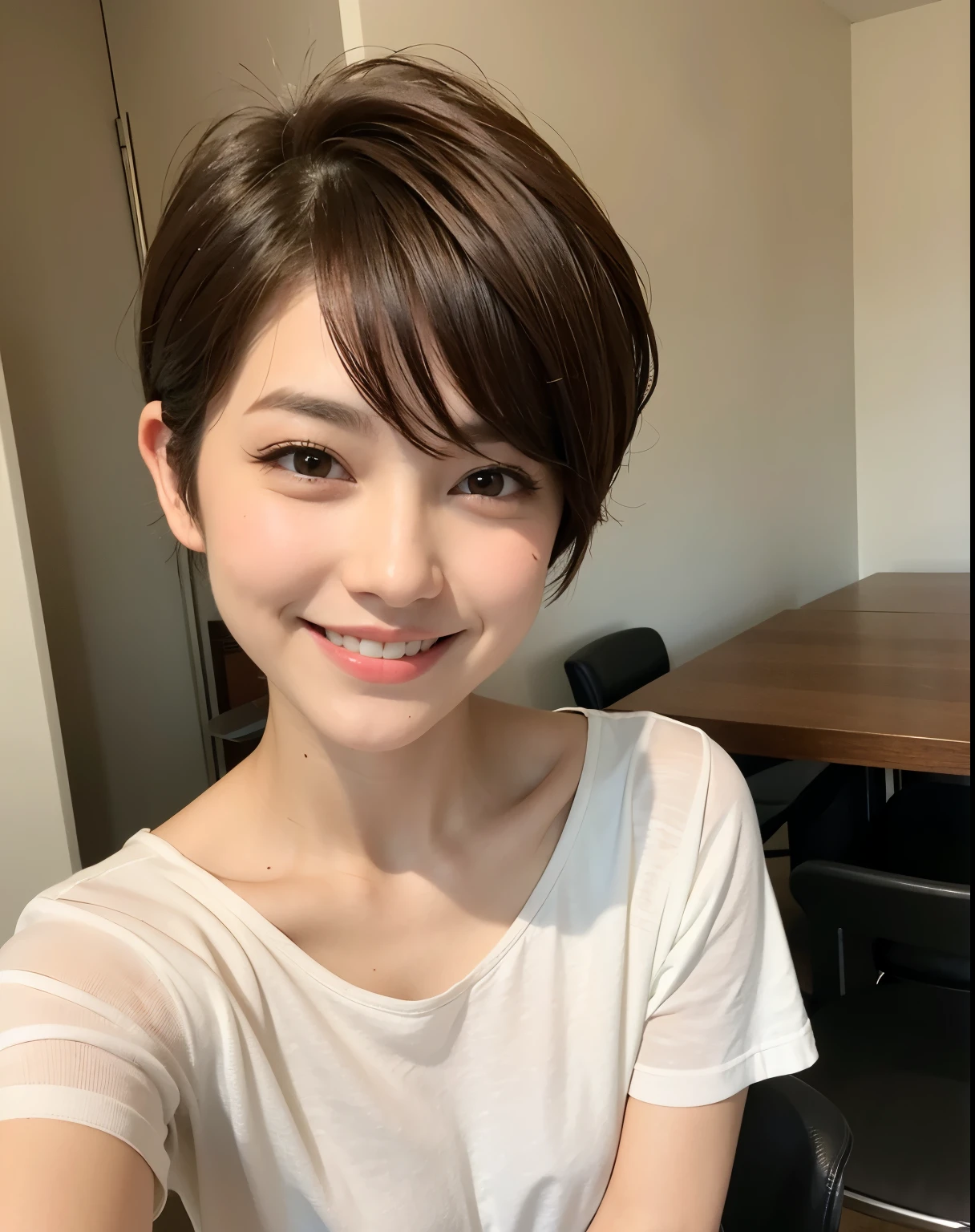 Very Very Very Short Hair Pixie Hair Cecil Hair Smile Brown Hair
