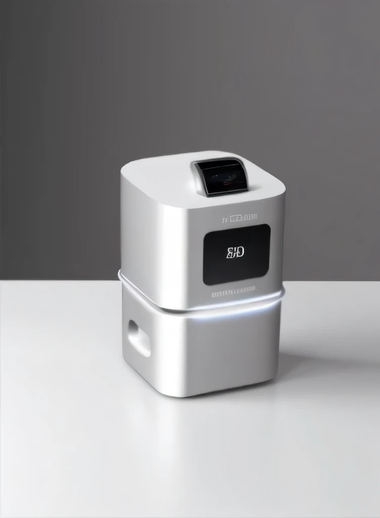 There is a small white machine on the table, grey metal body, keyshot product renderings, Depicted as 3D rendering, 3d computer render, With 3D rendering, With 3D rendering, High quality rendering, 3D product rendering, product design photography, Render in key shot, an award winning digital render, glossy white metal