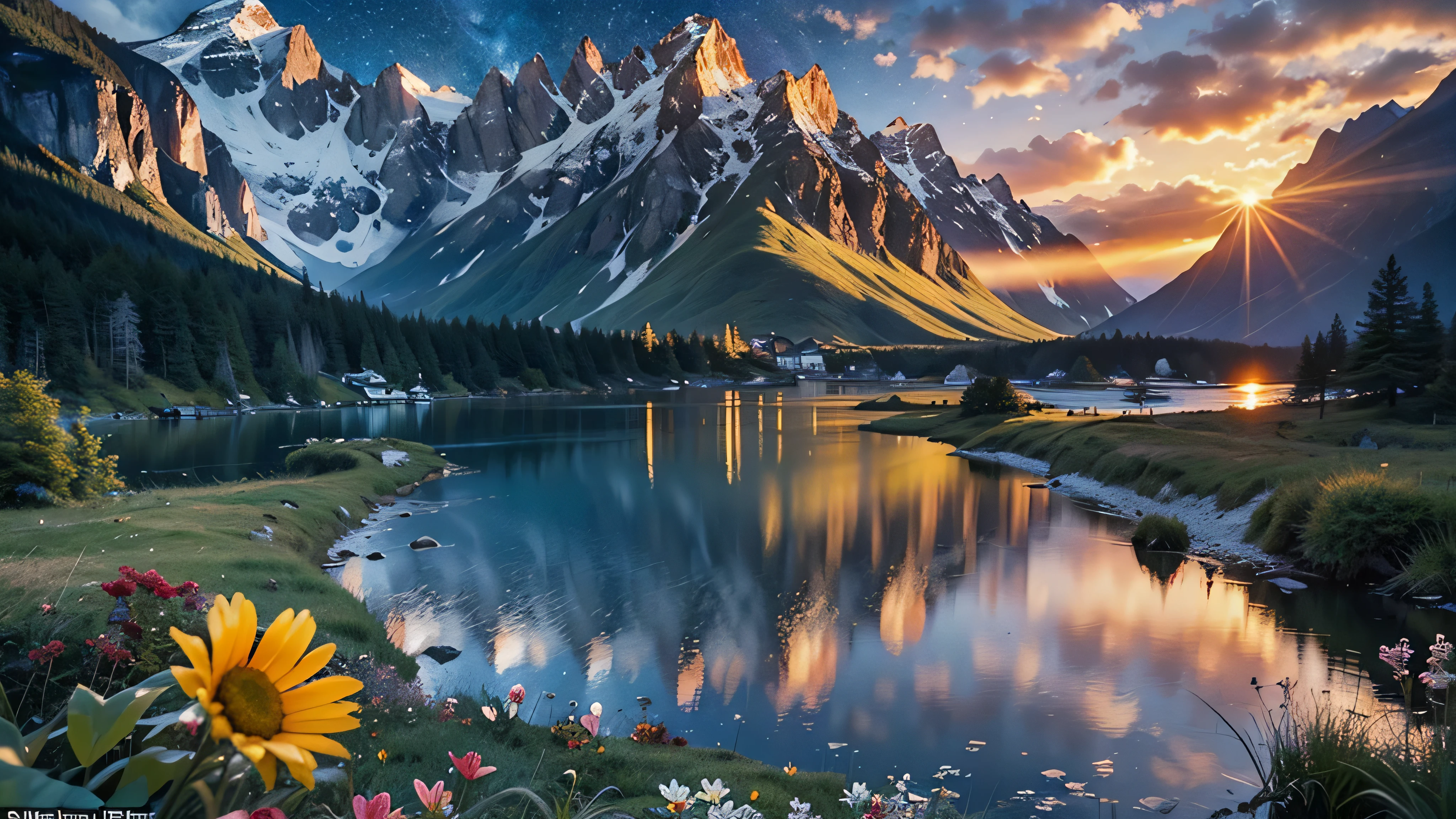 (Incredibly amazing masterpiece), best quality, very detailed, Beautiful natural scenery in vivid colors, (floating), (glaring)(fauna and flora),(eyesight, setting sun, starry night, mountain, descent, forest),(wilderness, vast sea), Every detail has been captured in all its glory...