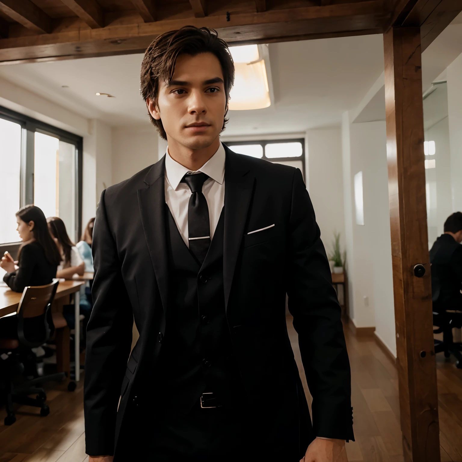 He wore a black suit