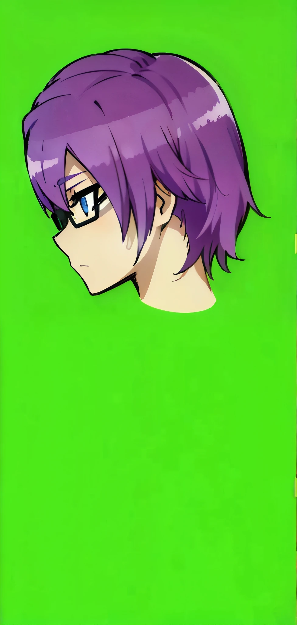 boy, head, purple hair, black glasses, Blue eyes,
