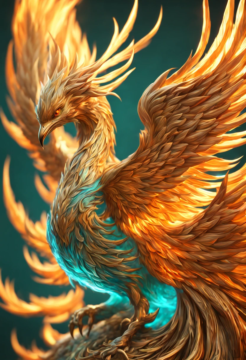 highly detailed phoenix bird, fire phoenix, orange and teal, fire, transparent fire, ethereal fantasy hyperdetailed trending on Artstation volumetric lighting 8k resolution concept art Unreal Engine by Greg Rutkowski hyperdetailed intricately detailed volumetric lighting, triadic colors, orange and teal