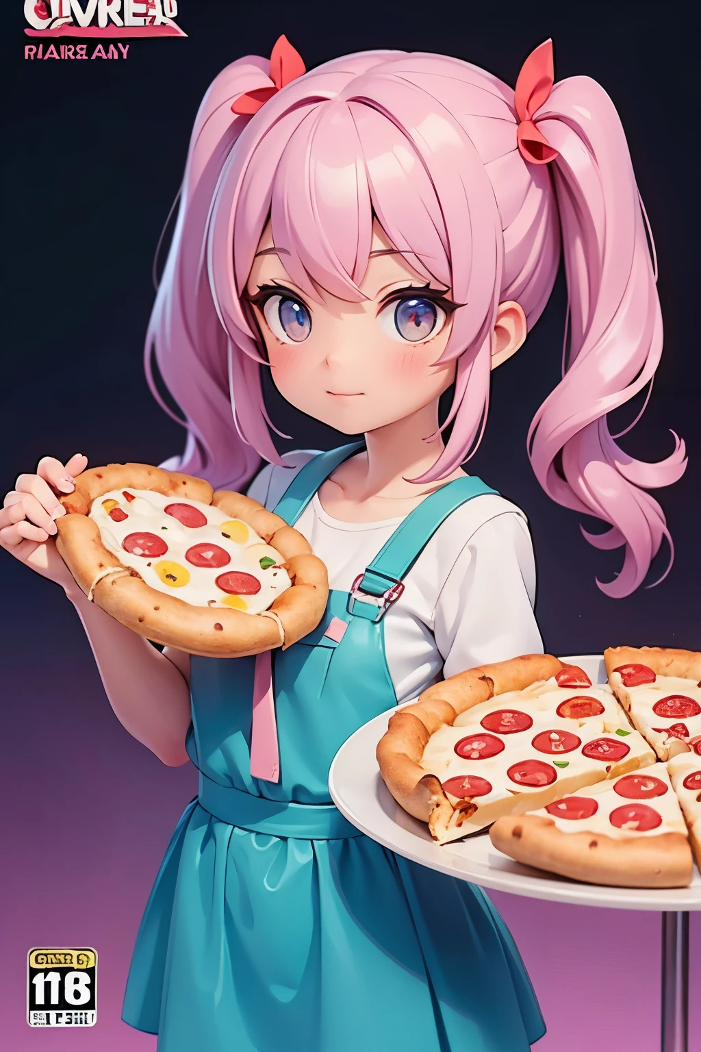 Pizza girl,Cute twin ponytails,cover,Simple mode