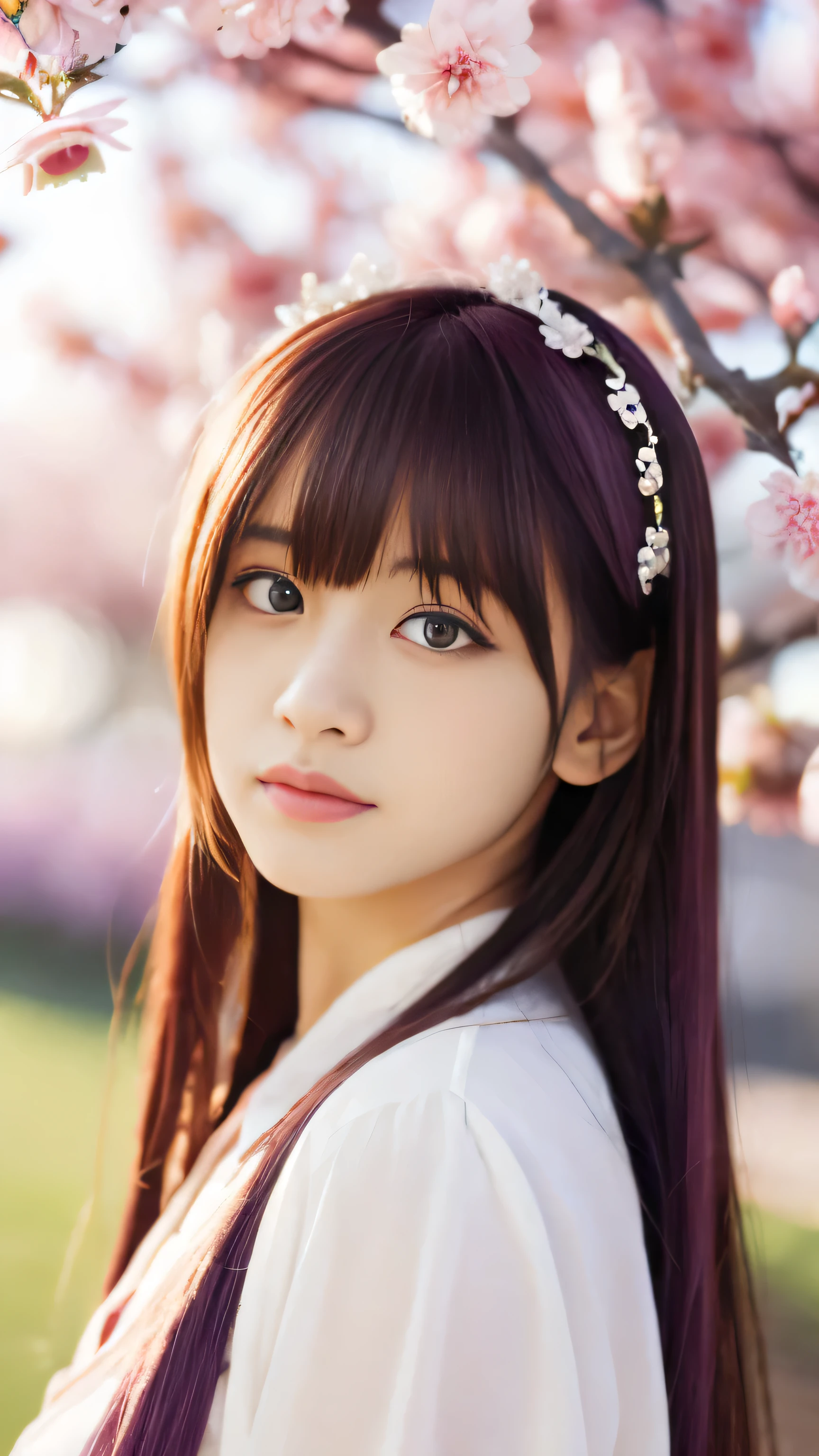 high res, masterpiece,Sakura Matou,fate, purple hair, solo, 1girl,outside,deatailed background, detailed eyes,