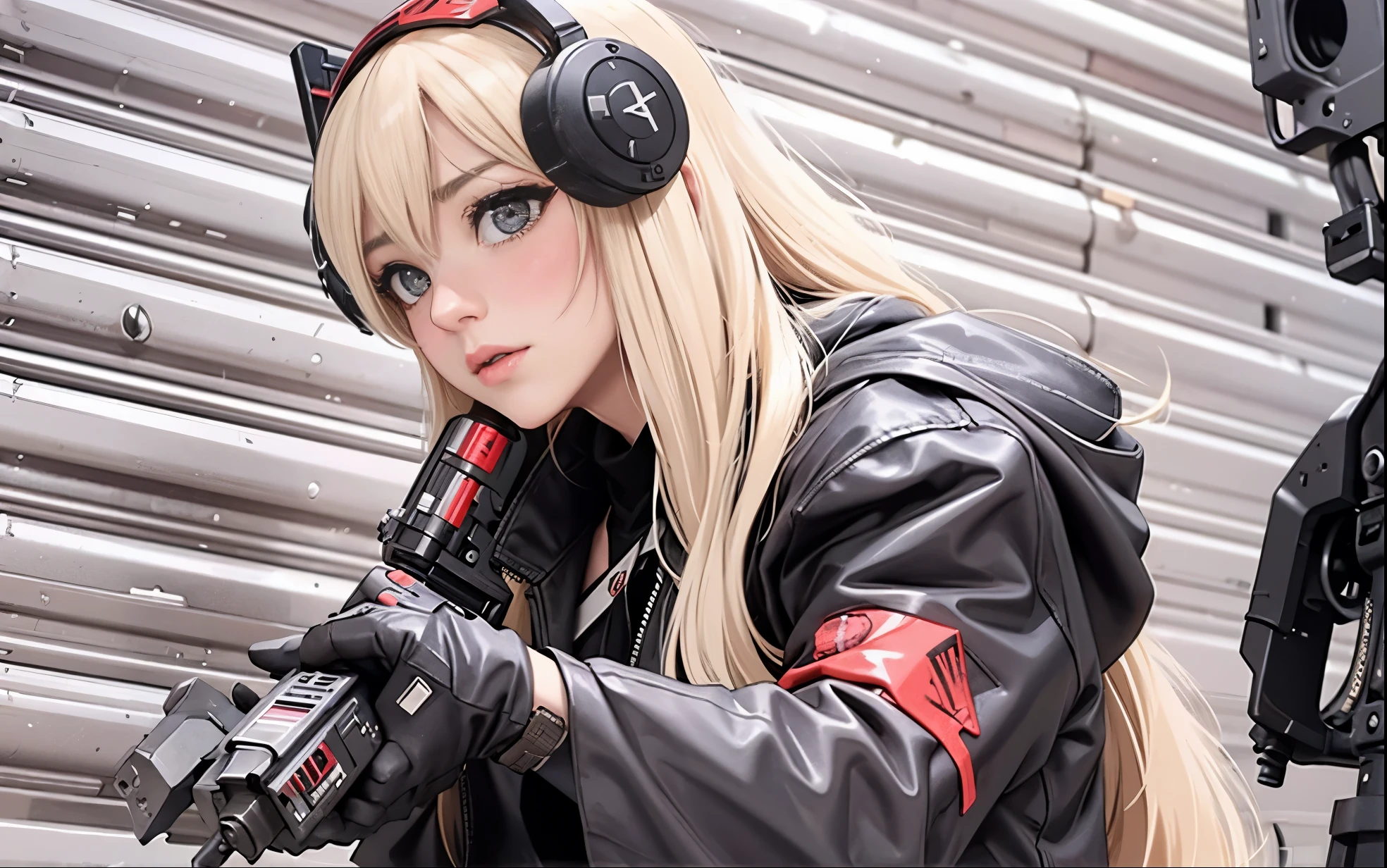 gun in hand,gun in handgun in hand,gun in hand,2D,2D,2D,2D,big eyes,big eyes,big eyes,Blonde woman in black leather jacket holding gun, m4 sopmod ii girls frontline, anime girl role play, anime role play, female cyberpunk anime girl, cyberpunk anime girl, anime style mixed with fujifilm, anime cyberpunk, 《Metal Gear Solid》Liu Sam, girls frontline style, professional role play, role player, role play, ig studio anime style, wearing cyberpunk leather jacket,Get a gun,gun in hand
