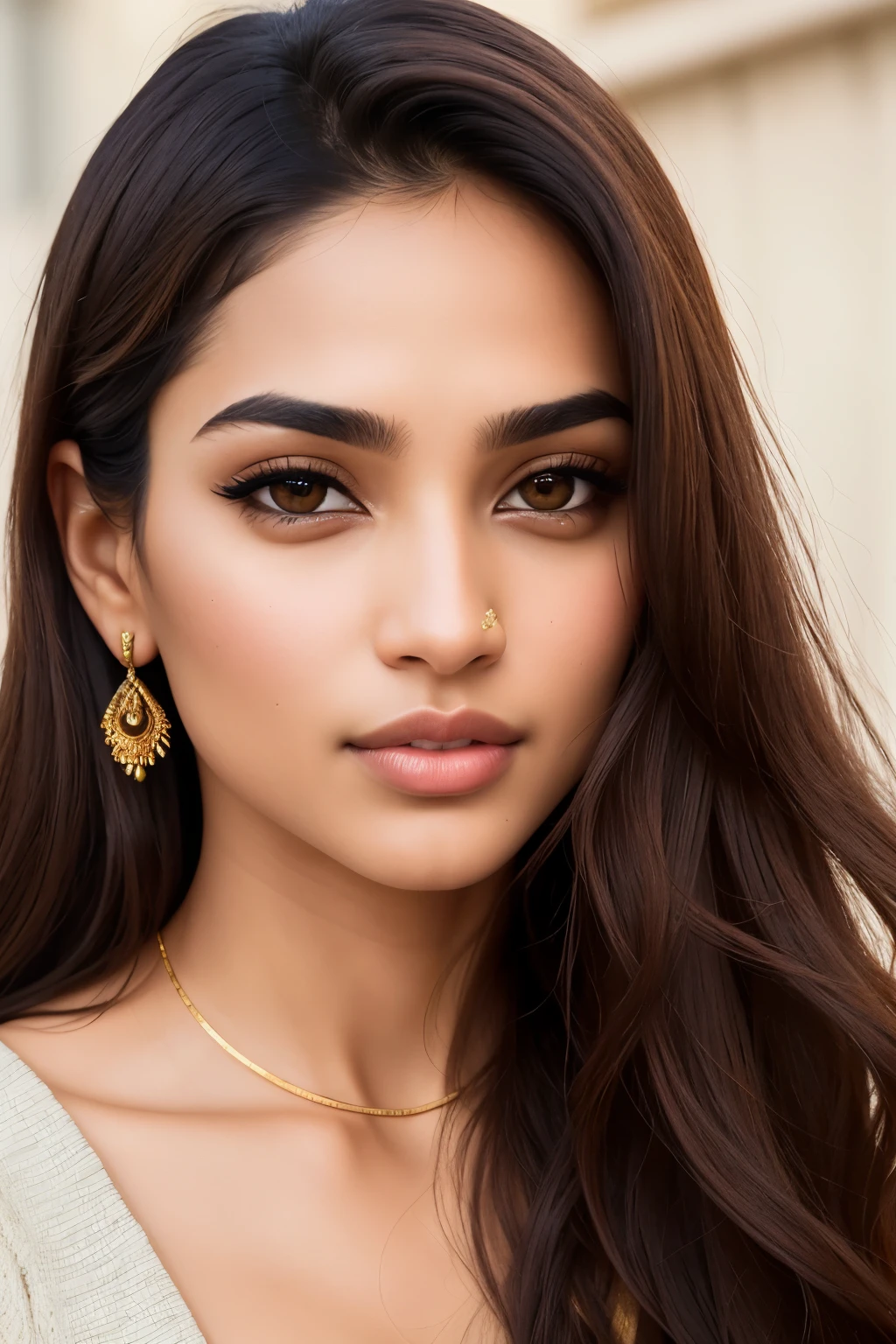 Create an image of a captivating face for your Instagram account. Feature an individual with a subtle Indian essence, blending cultural diversity. ((Portrait)), ((Detailed face:1.2)), ((Expressive eyes:1.1)), ((Brown eyes:1.1)), ((Expressive and alluring)),

Emphasize the golden ratio in facial proportions, enhancing the allure. ((Golden ratio:1.1)), ((Fine features:1.2)), ((Nose:1.0)), ((Lips:1.0)), ((Cheeks:1.0)), ((Chin:1.0)),

Capture expressive brown eyes that radiate charisma. ((