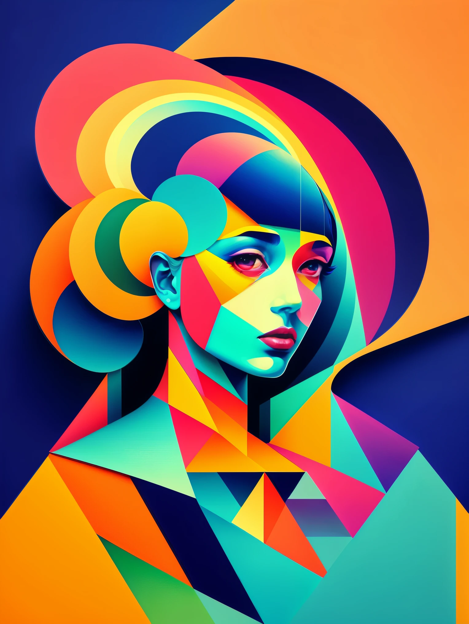 1 girl，Abstract surreal colors，Stylish Geometric Surrealism，rainbow，paper cutting，clouds