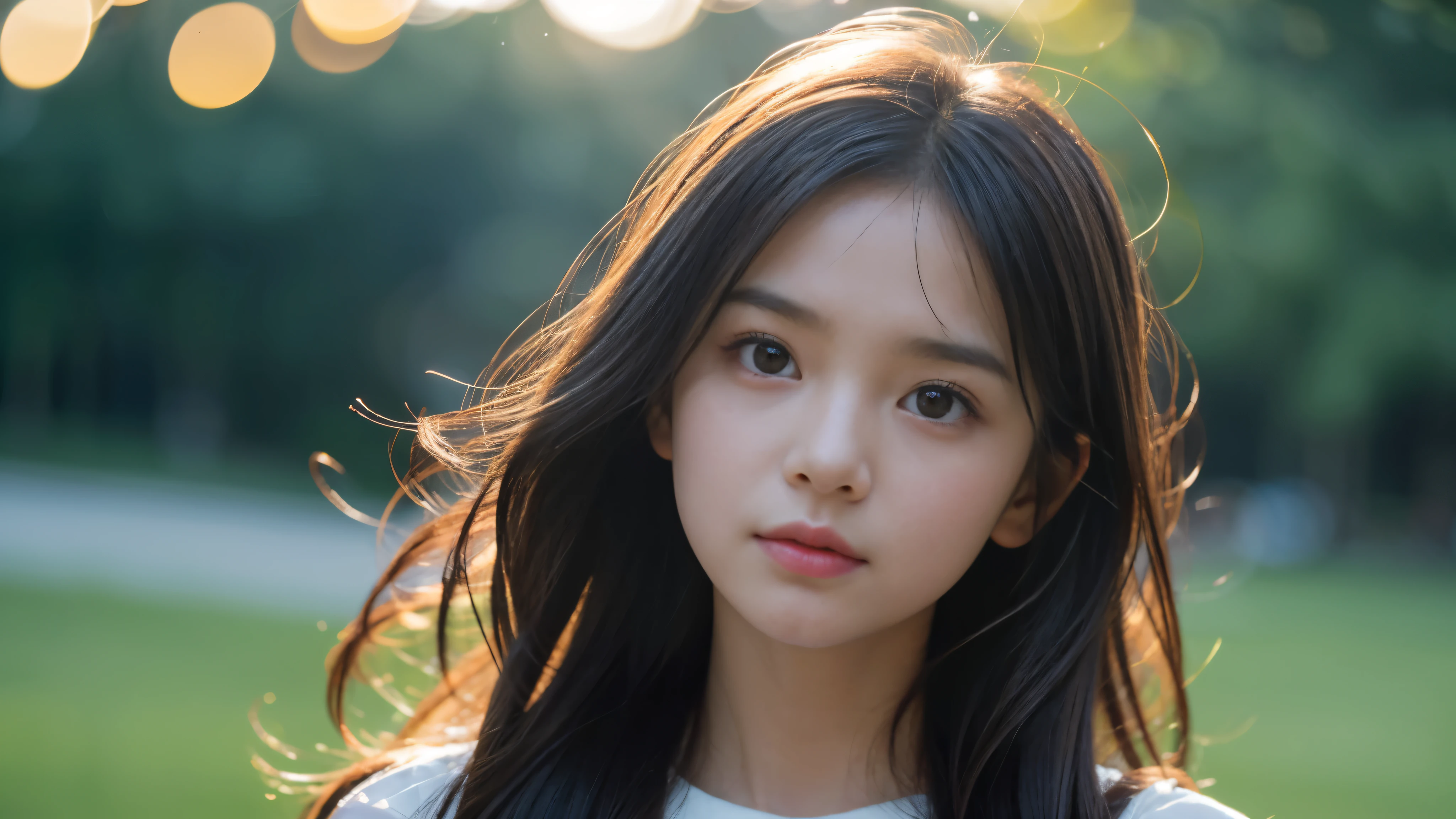 alone,1 cute little girl,delicate face,smooth skin,exquisite eyes, ( Bokeh, Out of Focus, soft light, movie lighting, Divine Thunder, ultra high definition)