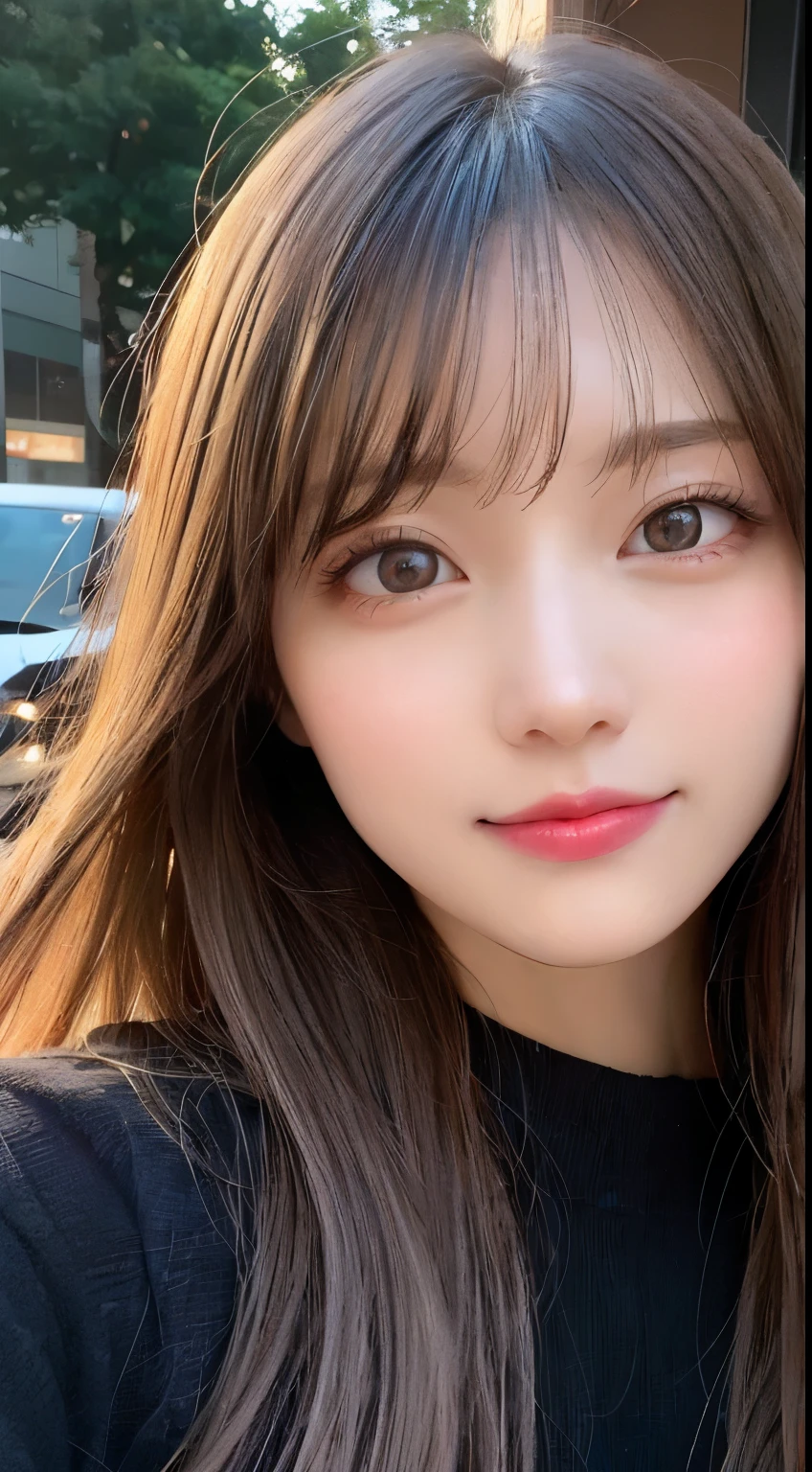 table top, highest quality, shape, Super detailed, finely, High resolution, 8k wallpaper, 完璧なダイナミックな構shape, beautiful and detailed eyes, Tokyo trend winter fashion(dress), small breasts, natural color lip, random sexy pose,cute smile、20 year old girl、beautiful and detailed face、perfect and beautiful face,Big eyes、Wearing a fluffy black luxury mink coat、beautiful detailed face、perfect and beautiful double eyelids、blur background、perfect and beautiful face、bright look、straight hair、Raise your chin and look up、take a profile photo、face directly to the camera