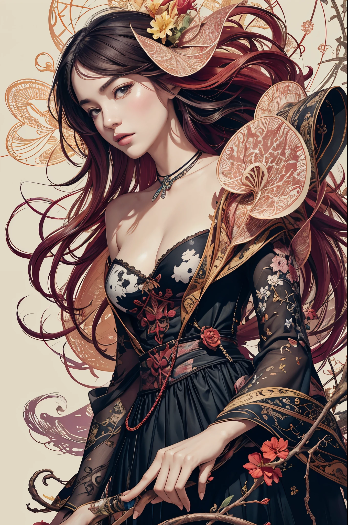 offcial art,8k wallpaper,ultra - detailed,Beauty and aesthetics,tmasterpiece,Best quality at best,(tangled,datura,Tangles,entangled),(s fractal art:1.3),1 sister,The content is very detailed,dynamic angle,cow boy shooting,Chaos in its most beautiful form,Elegant,Fauvistdesign,Vibrant colors,𝓡𝓸𝓶𝓪𝓷𝓽𝓲𝓬,JamesJean,roby dwi antono,ross tran,French bacon,Michael Mraz,Adrian Genius,petra cortright,Gerhard Richter,Takato Yamamoto,Ashley Wood,Atmospheric,A note of ecstasy,streaming musical notes visible,