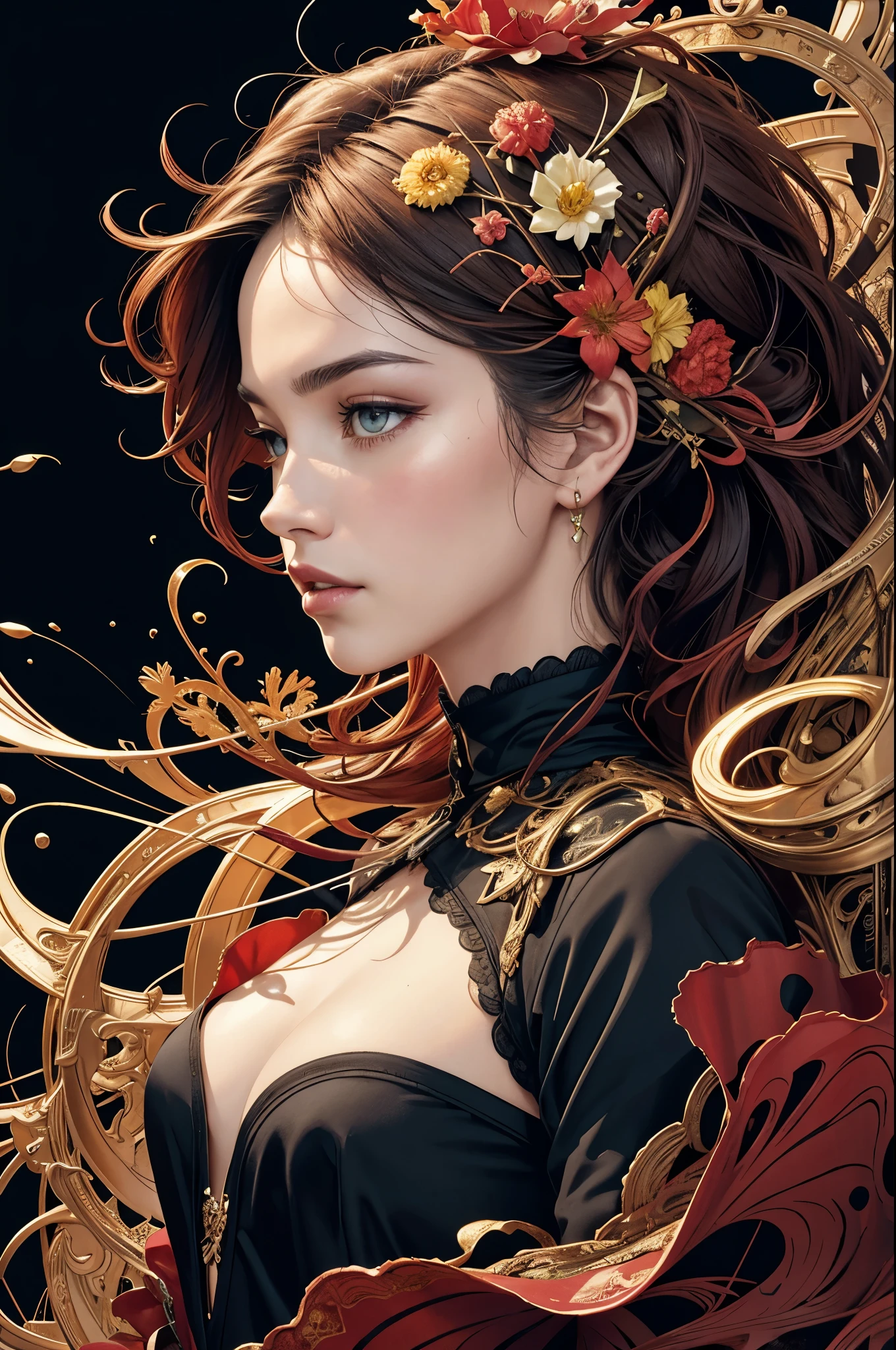 offcial art,8k wallpaper,ultra - detailed,Beauty and aesthetics,tmasterpiece,Best quality at best,(tangled,datura,Tangles,entangled),(s fractal art:1.3),1 sister,The content is very detailed,dynamic angle,cow boy shooting,Chaos in its most beautiful form,Elegant,Fauvistdesign,Vibrant colors,𝓡𝓸𝓶𝓪𝓷𝓽𝓲𝓬,JamesJean,roby dwi antono,ross tran,French bacon,Michael Mraz,Adrian Genius,petra cortright,Gerhard Richter,Takato Yamamoto,Ashley Wood,Atmospheric,A note of ecstasy,streaming musical notes visible,