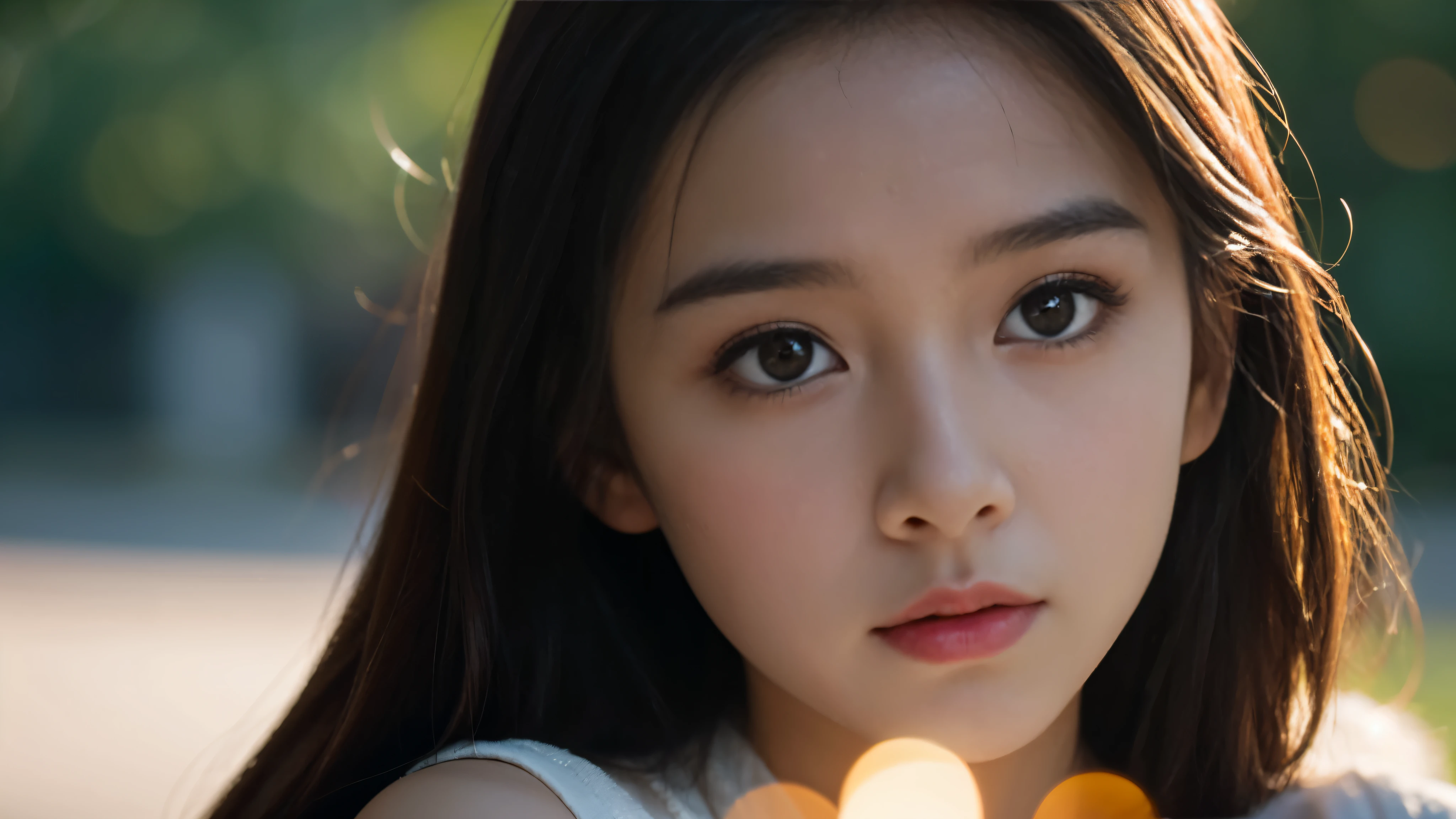 alone，1 little girl，delicate face，smooth skin，exquisite eyes， ( Bokeh, Out of Focus, soft light, movie lighting, Divine Thunder, ultra high definition)