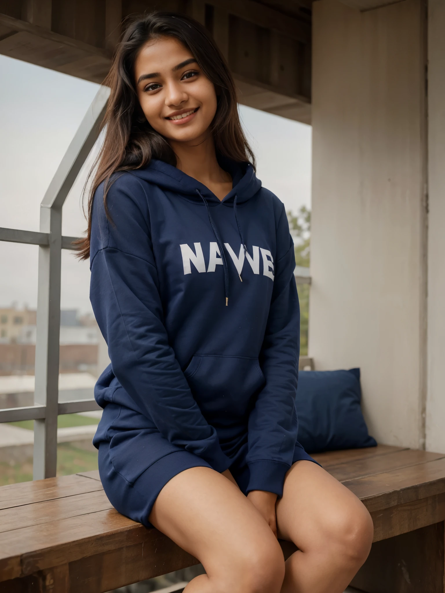masterpiece, best quality, extremely detailed, hyperrealistic1.1, photorealistic:1.2, a pretty indian girl with laptop:1.3, hoodie, sitting on the sofa, perfect hands, perfect fingers:1.2, serene