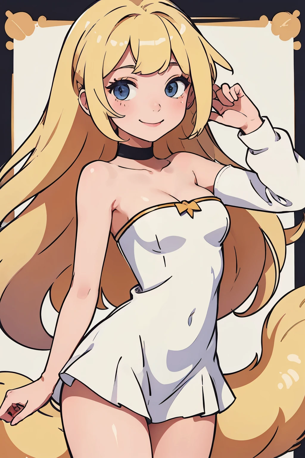 A Perfect girl with Blonde hair and a sweet smile with a cute white hat on her head