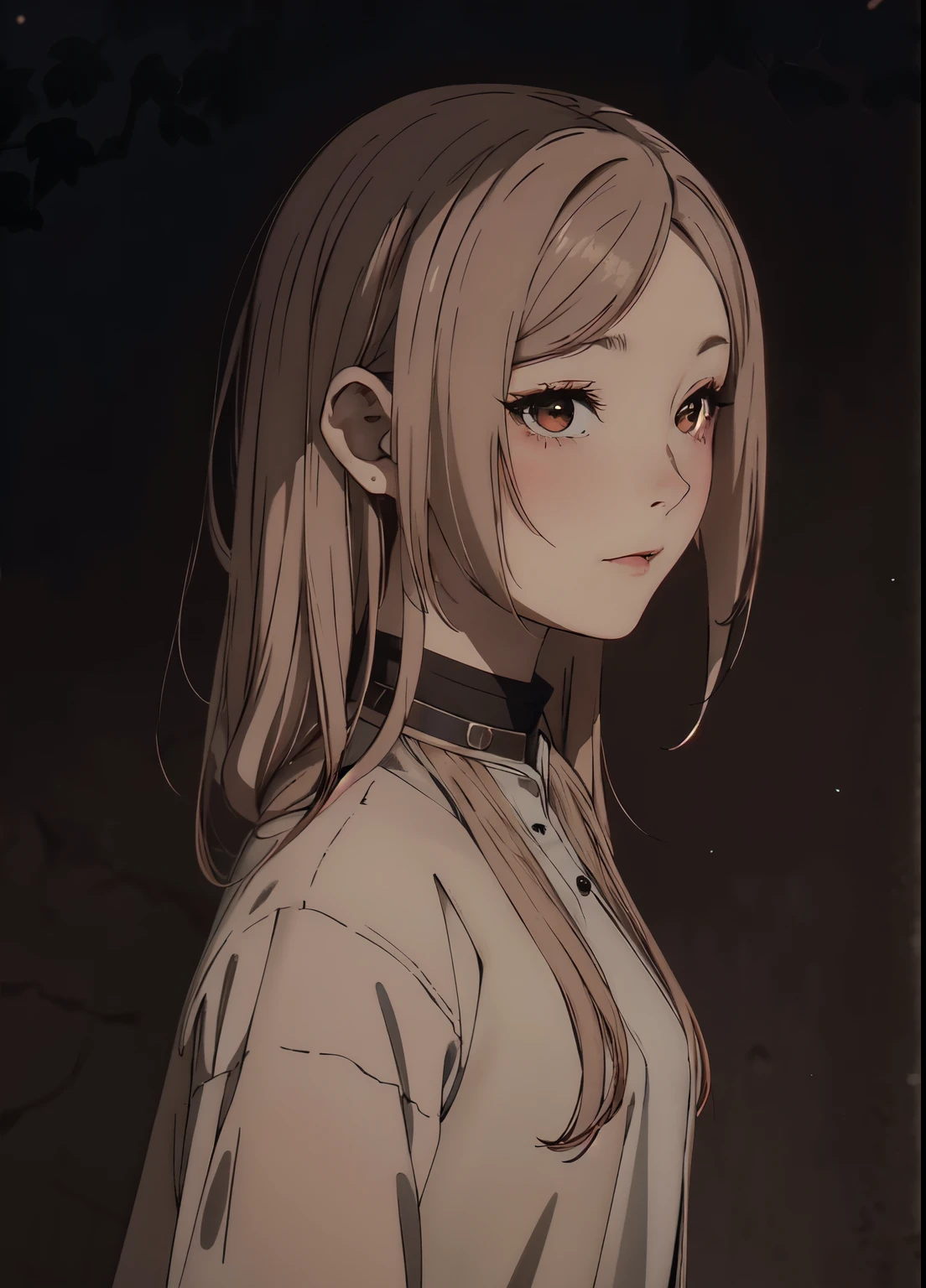 anime girl with short two toned hair with two horns protruding from beneath her hair and a white dress standing in front of a dark background, artwork in the style of guweiz, profile of anime girl, portrait anime girl, beautiful anime portrait, looking to the viewer, 