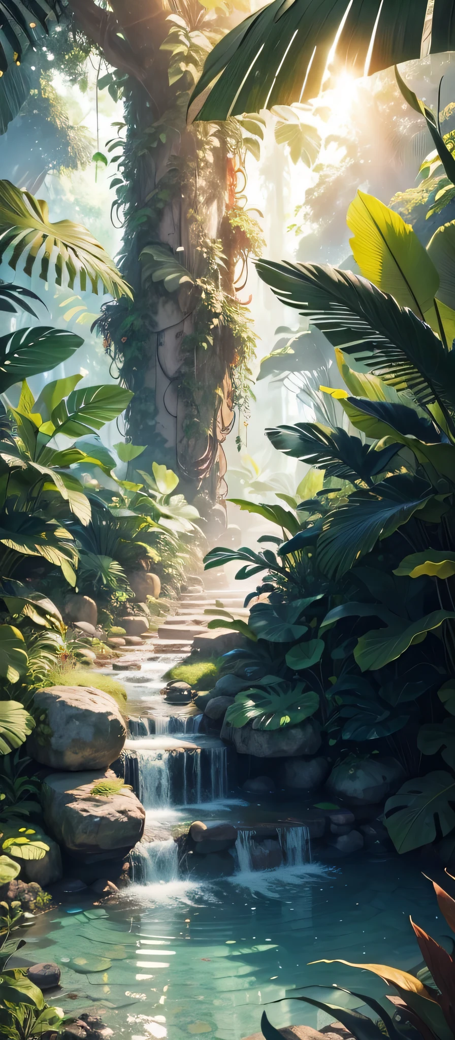 "(ultra-detailed CG unity 8k wallpaper, masterpiece, best quality, depth of field, HDR, intricate), A lush and vibrant jungle with diverse plant life, towering trees, and exotic creatures. Immerse yourself in the rich colors and textures of this tropical paradise. Feel the warmth of the sun filtering through the dense foliage. Capture the sense of adventure and mystery that awaits amidst the wild sounds of chirping birds and rustling leaves. Let your imagination run wild in this captivating jungle setting."