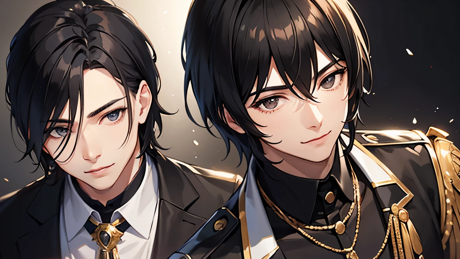 male, young male, male black hair, black eyes, idol uniform, photo shoot, portrait,  smile, realistic light and shadow, very detailed 