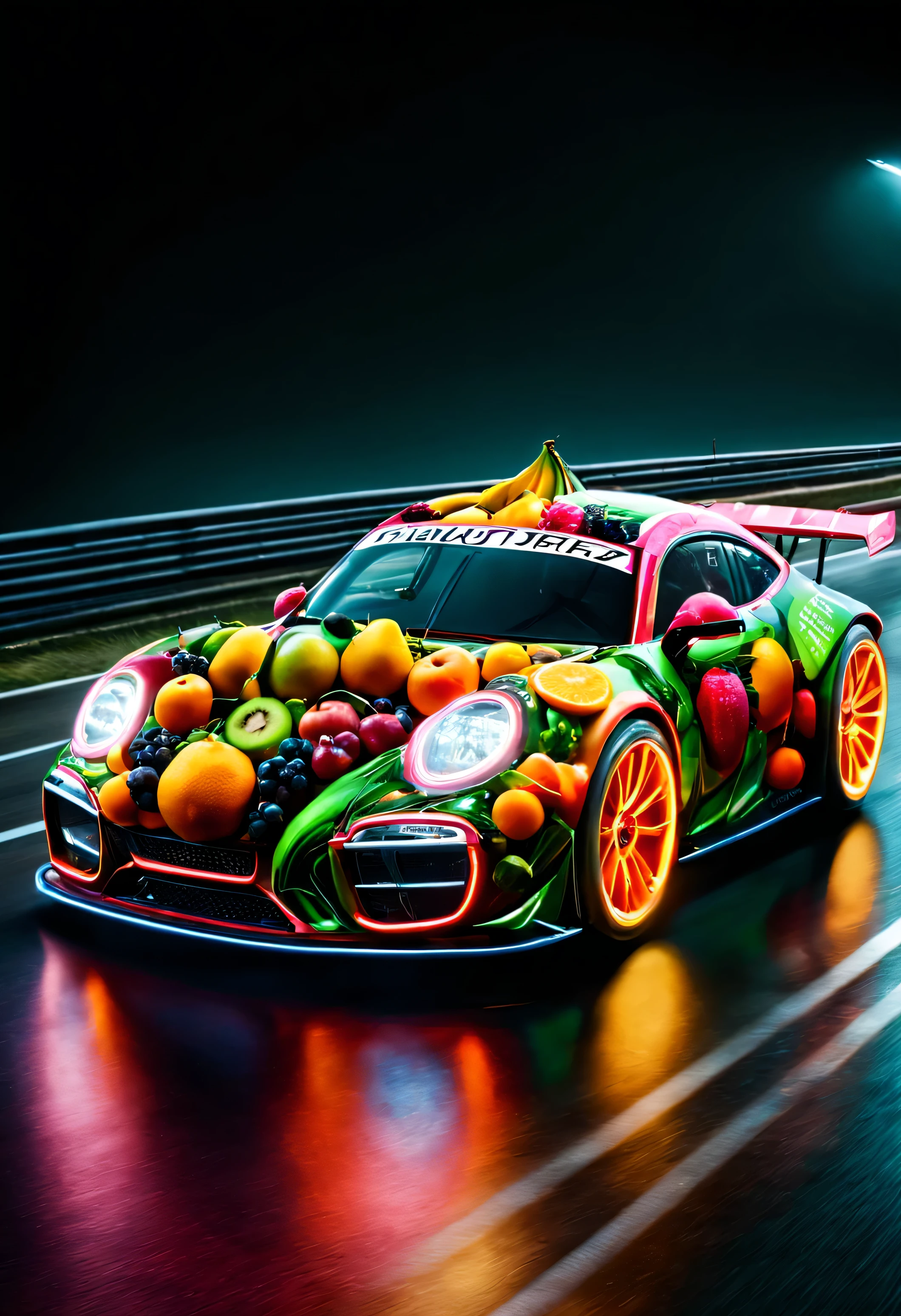 Crazy racing on the highway, man behind steering wheel, motion blur, depth of field, neon, Fruit masterpiece, best quality, ultra high resolution, (photoactual, actual:1.2), deep shadow, original photo, film grain, 富士XT3, 8k ultra high definition, SLR camera