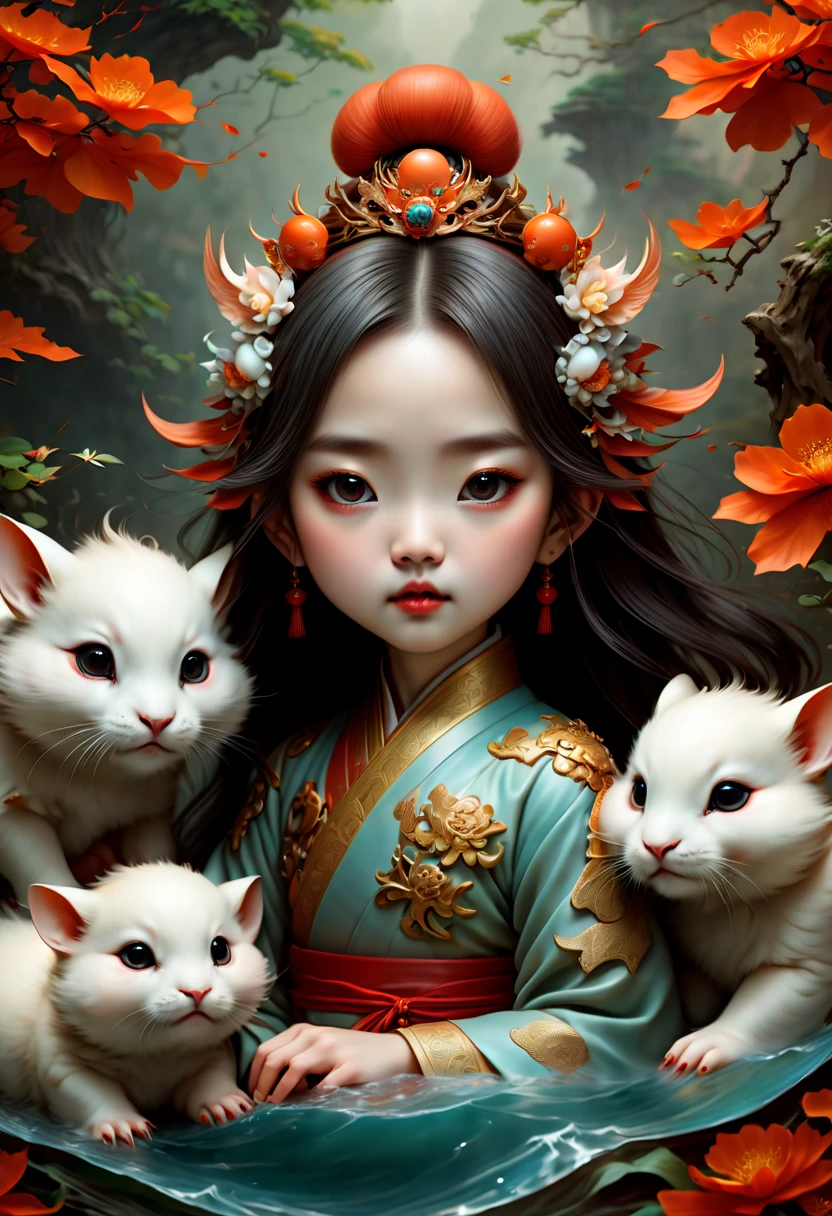 Fantasy Creature, cute by zhang daqian and Gu An and bao pnan and Lü Ji and Zhang Jingna and Xiao Feiyue and wenjun lin, (best quality, masterpiece, Representative work, official art, Professional, Ultra high detail, 8k:1.3)