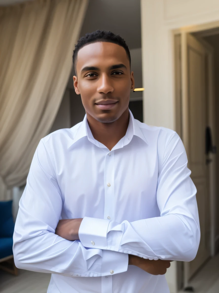 ije y a un jeune homme de 20 ans debout, bras croisés dans une pièce, portrait à mi-plan, portrait, Portez une chemise blanche boutonnée, je&#39;De l’air sérieux, gros pjean, portrait, photo, porter une chemise avec une cravate, cjeose - up portrait, high quajeity portrait, mi-portrait, Photo d&#39;Un homme, Photo de portrait, Photo Portrait, portrait de jeune homme sans barbe, portrait taijejee haute