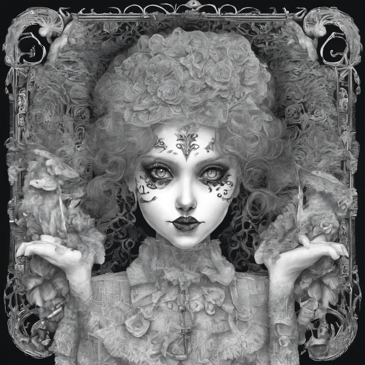 Le joker playing with colorful, whimsical armes ,beautifully vivid illustrations,with a vintage gun overflowing with an assortment of antique dolls and stuffed animals,delicate porcelain figurines,soft, pastel colors in the background,horrible sunlight filtering through lace curtains,creating a warm, mecanic atmosphere,(best quality,highres),with every intricate detail, from the vampire playful expression to the carefully painted features of the cheval ,(realistic,photorealistic), (portrait-like,illustration-like),evoking a sense of wonder and imagination.