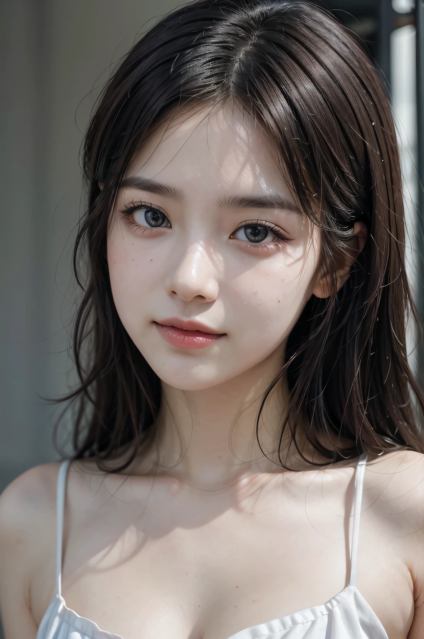 (1girl), Solo, Extremely cute, Amazing face and eyes, (Beautiful lovely smile), (extremely detailed beautiful face), bright shiny lips, (Best Quality:1.4), (Ultra-detailed), (A hyper-realistic, Photorealsitic:1.37), Beautiful fair skin, (Soft and squishy), extremely detailed CG unified 8k wallpaper, RAW Photos, professional photograpy, Cinematic lighting,