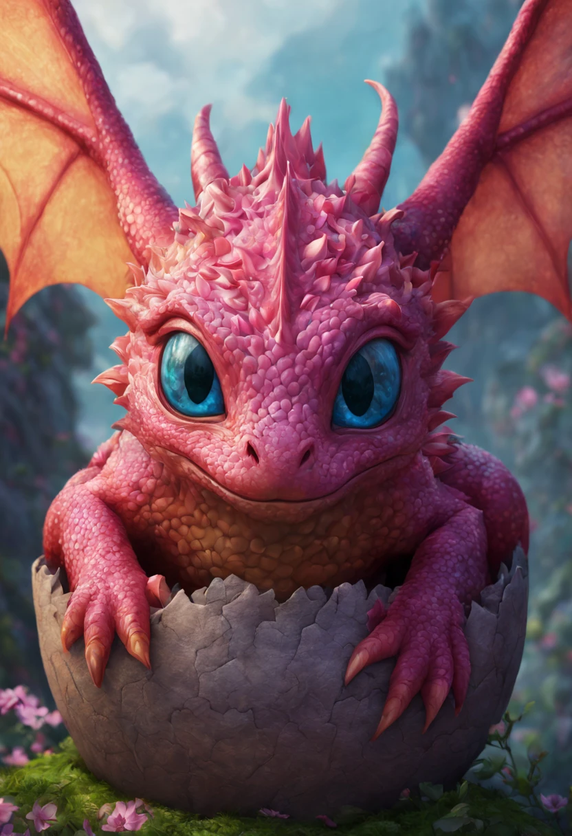 "mind-blowing cute baby dragon in a metamorphic cataclysm flower blossom egg", 8k resolution concept art portrait, Artgerm, WLOP, dynamic lighting, intricately detailed,triadic colors, Unreal Engine 5, volumetric lighting, detailed matte painting, deep color, fantastical, intricate detail, splash screen, complementary colors, fantasy concept