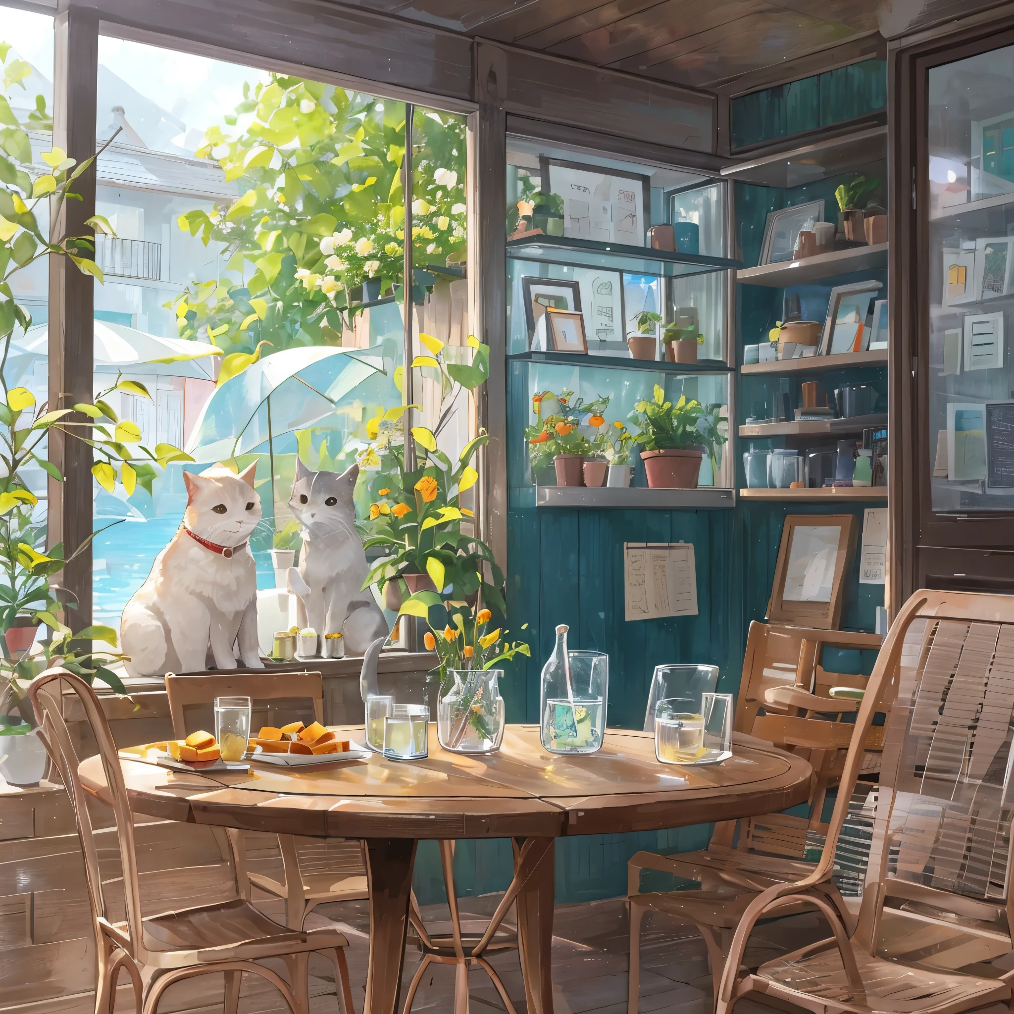 The healing cute style of natural scenery, the cute animal image with thin-rimmed metal-framed glasses, the warm and bright sunny atmosphere in the background, and the beautiful scene of leisure. --s