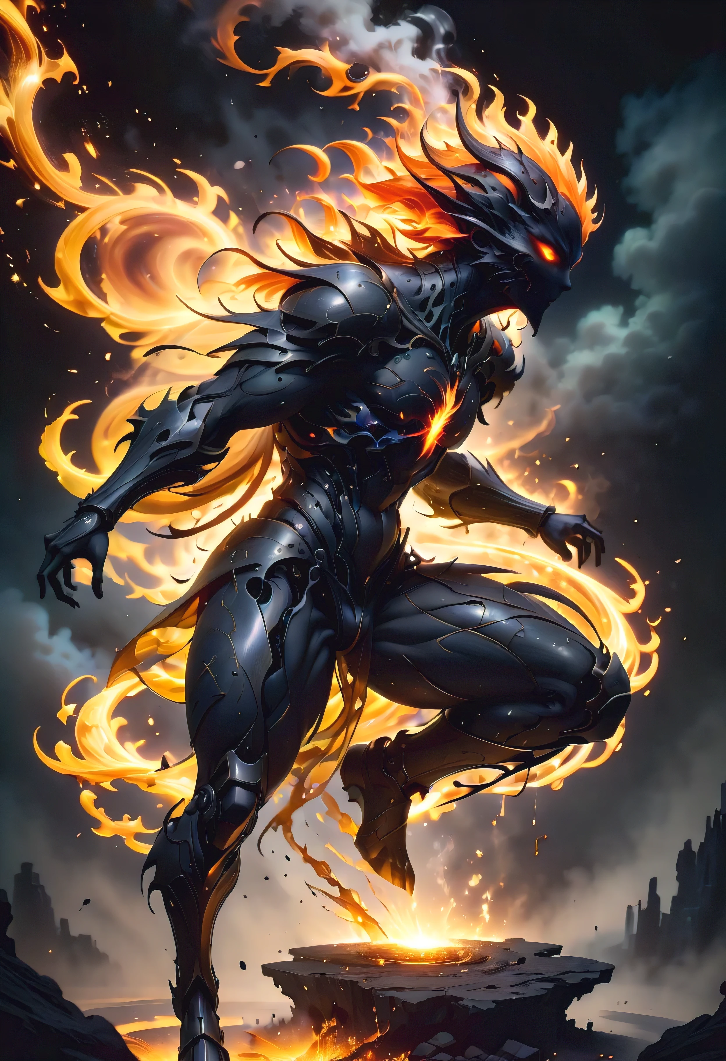 (best quality,realistic:1.37),detailed fiery creature,glowing embers,ethereal smoke,mystical being,fiery magic,powerful presence,vibrant colors,shadowy silhouette,hot and intense flames,burning sparks,glimmers of light,jagged fiery tendrils,dynamic movement,mythical realm,ancient power,wisps of smoke,fiery inferno,ominous atmosphere,dark background,intense heat,smoky haze,otherworldly beauty,magical essence,dancing flames,fiery vortex,illuminated eyes,breath of fire,molten lava,smoldering embers,enchanted powers,dark and mysterious,elemental energy,swirling smoke tendrils,unleashed fury,mesmerizing spectacle,transcendent aura,supernatural strength,flaming manifestation,transformed reality,fiery touch,illuminating presence,spellbinding enchantment,burning desires,revealing the unseen,consuming passion,majestic spectacle.