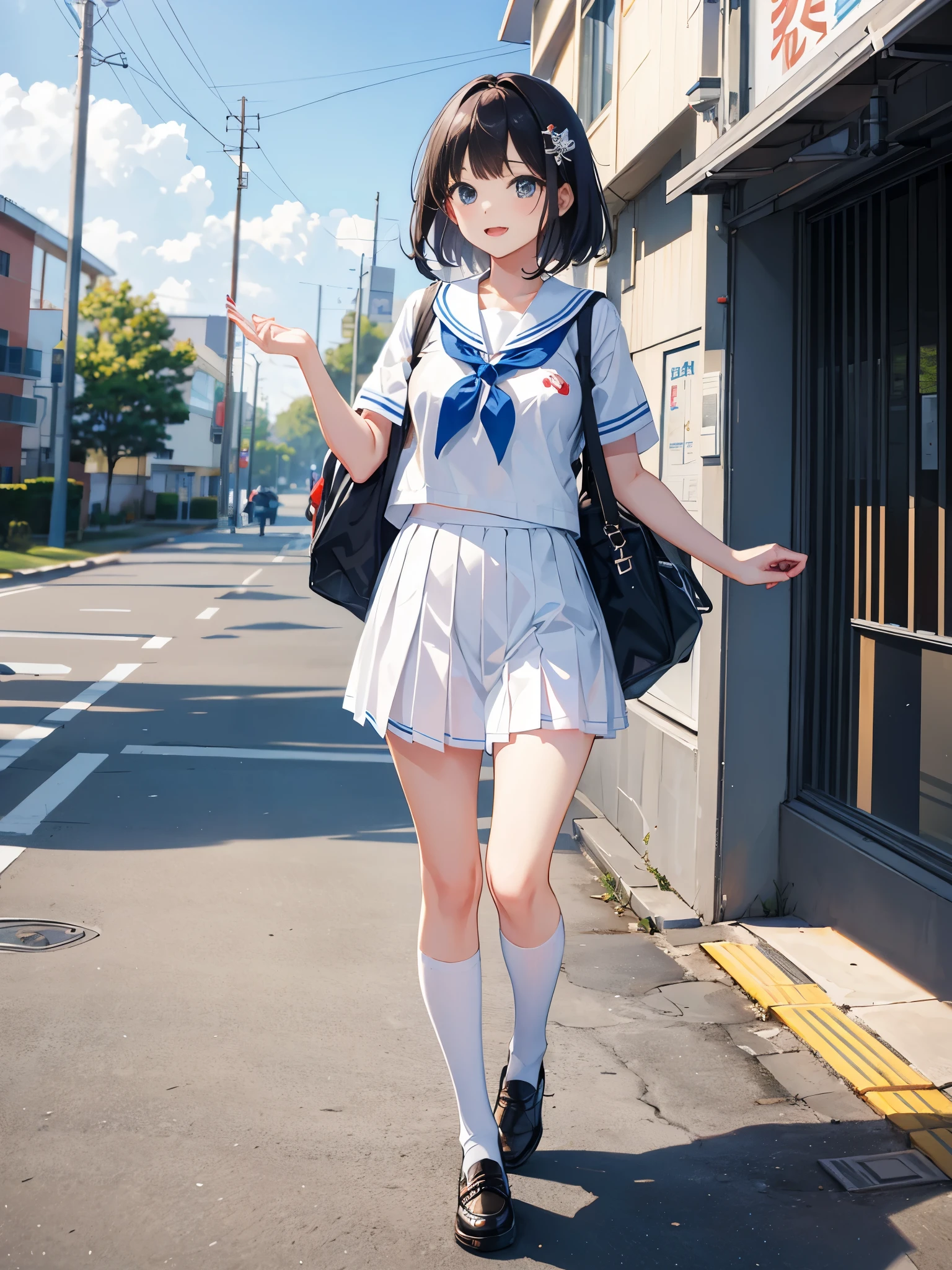 Youthful campus environment,pure girl(Cheerful)。Sailor suit。