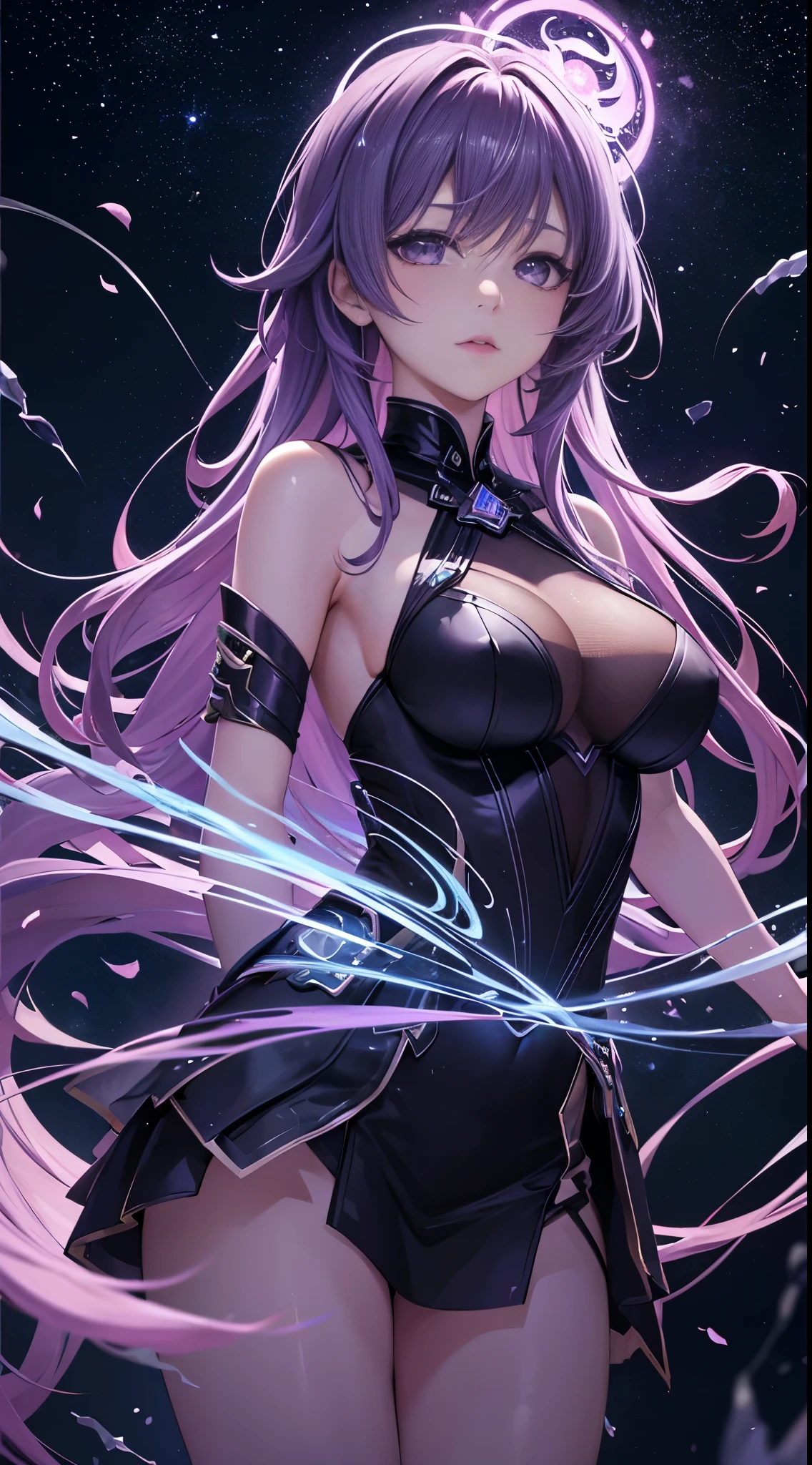 dreAmwAve, Aesthetic, A (冷冻:1.1) 宇宙玫瑰, the petAls glitter with A crystAlline shimmer, swirling nebulAs, 8k unreAl engine photoreAlism, ethereAl lighting, 紫色的, 夜间, dArkness, surreAl Art