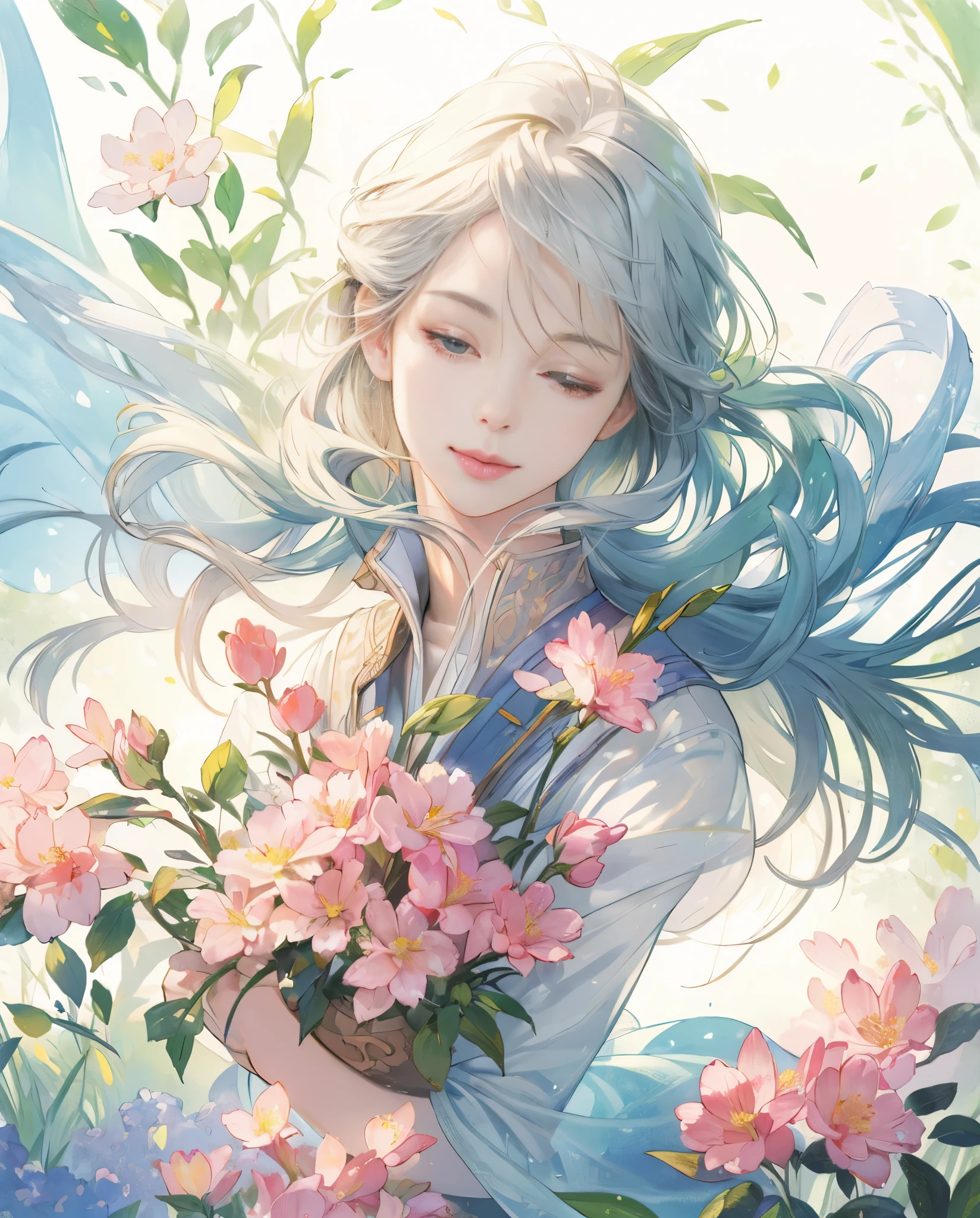 (photorealistic:1.37),(professional),(bright colors),(sharp focus),(human development report),portrait,woman in fantasy garden,soft light,Radiant expression,natural posture,flowers in the background,Subtle color palette,Fine strokes,pastel tones,Beautiful features,peaceful atmosphere