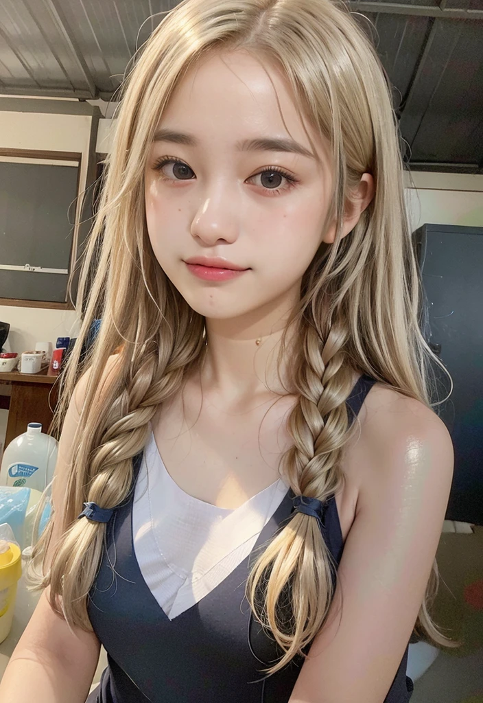 raw photos, ((A portrait of ultimate beauty.))), upper body, lying, (((Shiny skin)), man, Beautiful, cute girl, 13 years old, (Shiny platinum blonde)), messy hair, [bright light blue big eyes shining with high definition], Am I straight?, Super long hair, eyeliner, Smooth it out., Hair fluttering, smile, ((Masterpiece, High qualityสุด, Special details, light, complicated details, high resolution, 8ก, very detailed)), Detailed background, 8g UHD, High quality, shallow depth of field, natural light, (perfect hand), School uniform, sailor suit, strictly