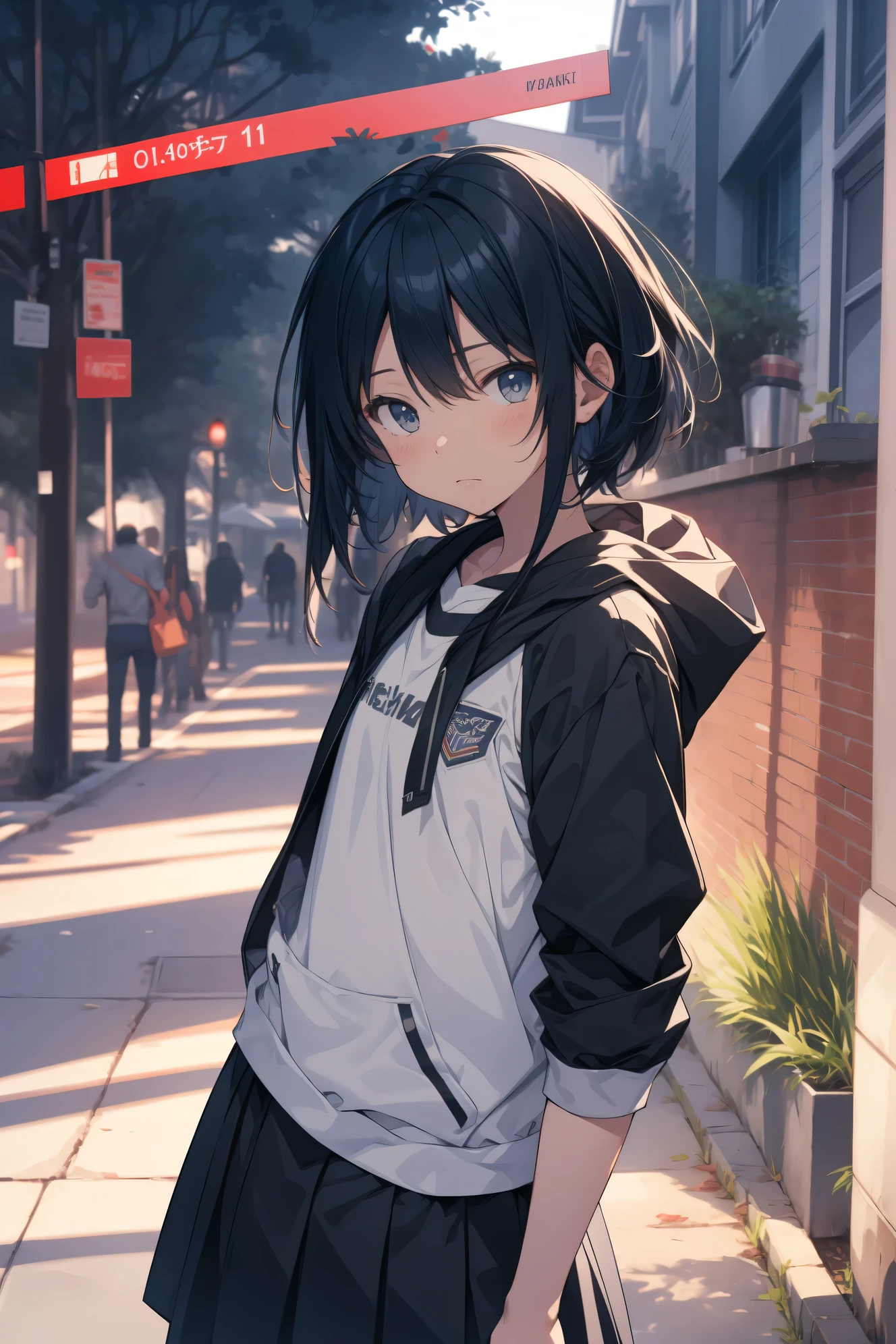 Super high quality by the art god, super detailed, High resolution, AI generated, anime moe art style, best anime 8K konachan wallpaper, pixiv contest winner, perfect anatomy, break,(眠そうにalone学校へ行く女の子を描いてください. ),break, 1 girl, (alone,lolita, , 13 years old:1.3),All limbs, full finger,, androgynous charm, (very short hair), messy hair, flat chest, Because I'm slender, small ass, between legs, Small black eyes, beautiful and fine eyes, Well-proportioned iris and pupils, expressive eyes,disgusted eyes, High resolutionの詳細な髪, wearing school uniform, (skirt),(detailed lighting), (detailed background), On the way to school. break,super dense skin, Best lighting by famous artists, 8K, figure,UHD, rough skin