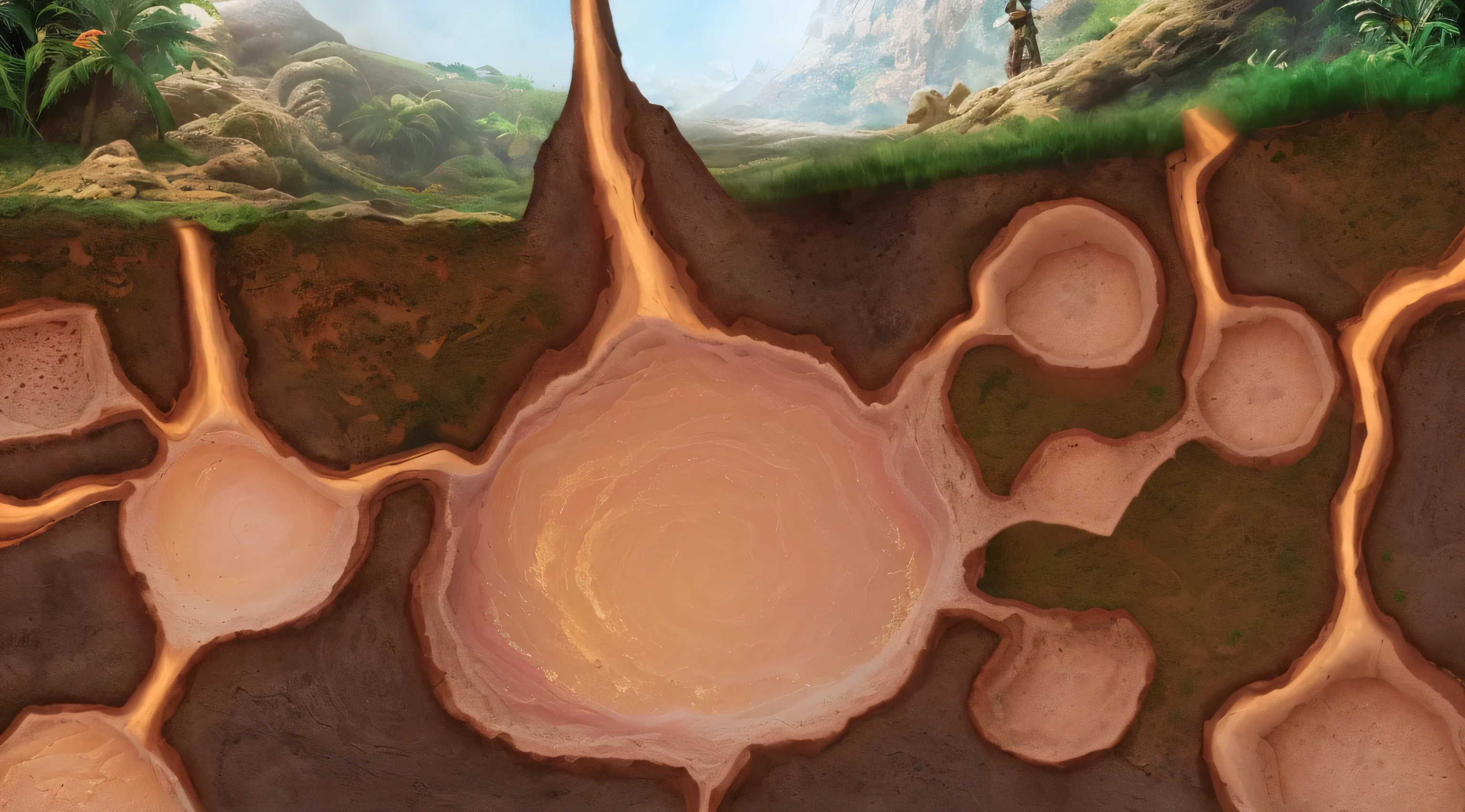 (Best Selling Concept Art:1.2), (Detailed digital illustrations:1.2), (Arte conceptual fotorrealista:1.37), (Alien deposition concept:0.9), (cave system),(cave background), (Tiankeng), (deep Tiankeng), (spongy stomach), (cavernous environment), (Tiankengs), (little-footed creature), (rendered illustration), (Conceptual artwork), (background art), (Volcanic mouth), (Concept map), (Detailed digital illustrations), (bright colors), (sharp focus), (Bokeh), (Unique lighting), (mysterious atmosphere), (intricate details), (drama composition), (textures true to reality), (Imaginative artistry), (An otherworldly feel), (underground exploration), (Ominous mood), (ethereal aesthetic), (dynamic perspective), (charming scenery), (enchanting atmosphere), (majestic formation), (hidden paragraph), (otherworldly beauty), (Extraordinary depth), (amazing spectacle), (unexplored territory), (hidden miracle), (Underground Mystery), (Reijin's appearance), (Uncharted territory), (enigmatic landscape), (Calm and tranquil), (Sublime tranquility), (interesting glimpse), (Uncovering Secrets), (Journey into the unknown), and (Adventure exploration).4K