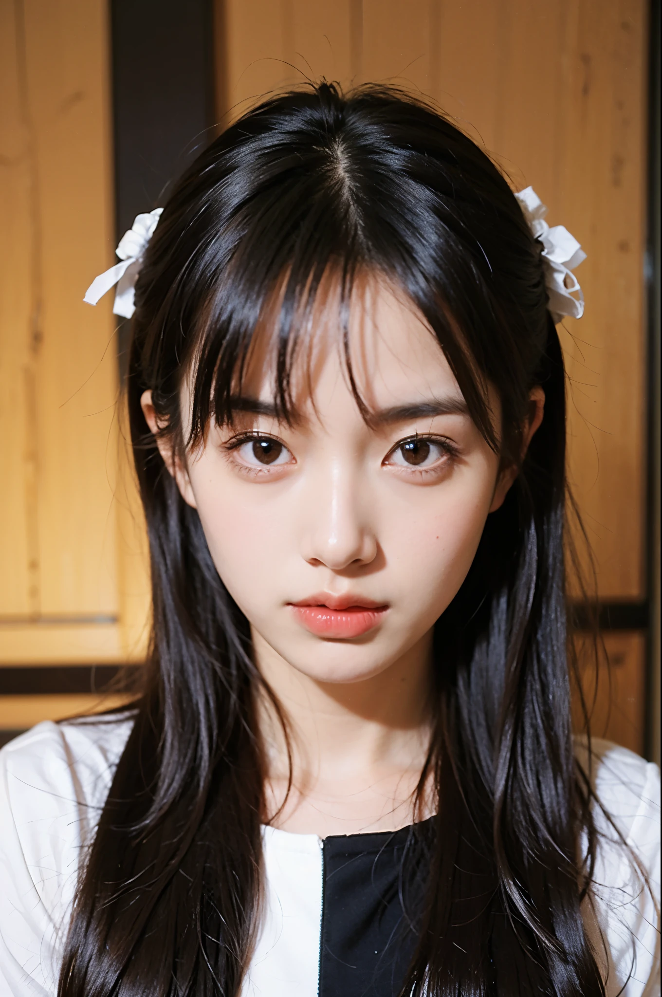 RAW, sharp focus, delicate, beautiful composition, best quality, (realistic), high quality, ultra detailed, (Real picture), (realistic skin), (intricate details), (latex skin:0.4), (detailed skin:1.3), (perfect glossy shiny skins:0.6), (beautiful eyes), round eyes, pretty face, Blushing face, glossy lips, high nose bridge, [:(detailed face:1.2):0.2], shiny eyes, (PureErosFace_V1:0.1), instagram, (kpop idol, korean mixed), a face of perfect proportion, (high nose:0.7), realistic humid skin, red lips, Crimson (UA), (happy face:1.2), 8k uhd, dslr, high quality, film grain:1.3, photorealistic, (studio), (blue simple background:1.5), (white blouse: 1.5), (black blazer:1.5), (shut lips:1.3),(iu1:1.1),  <lora:grav-umi:0.71>