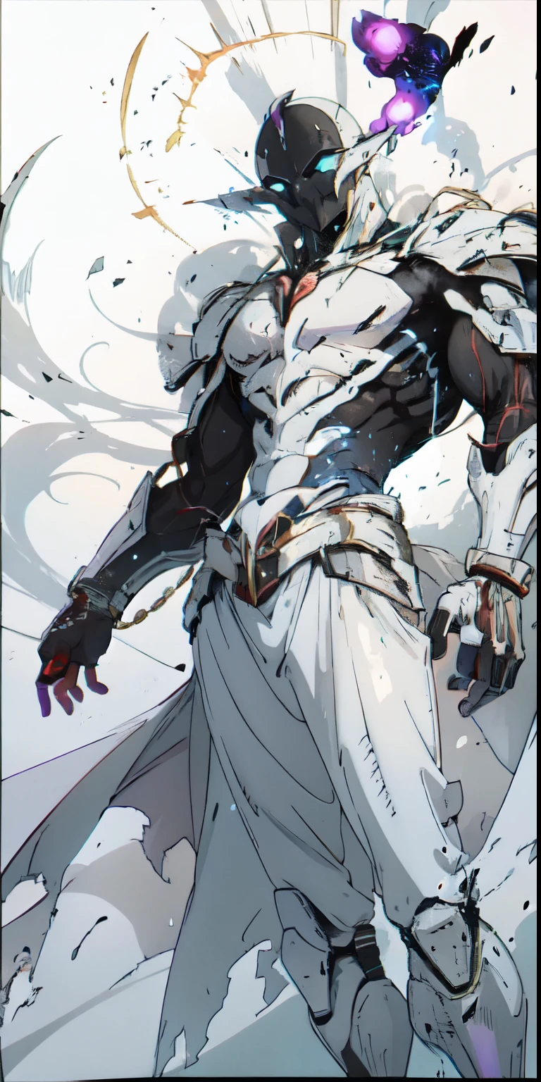Anime video game intro shot with a cel shaded theme, sci-fi mixed with magic, Arcanist, aspect of a dying star, black and white, blue and red, purple,
