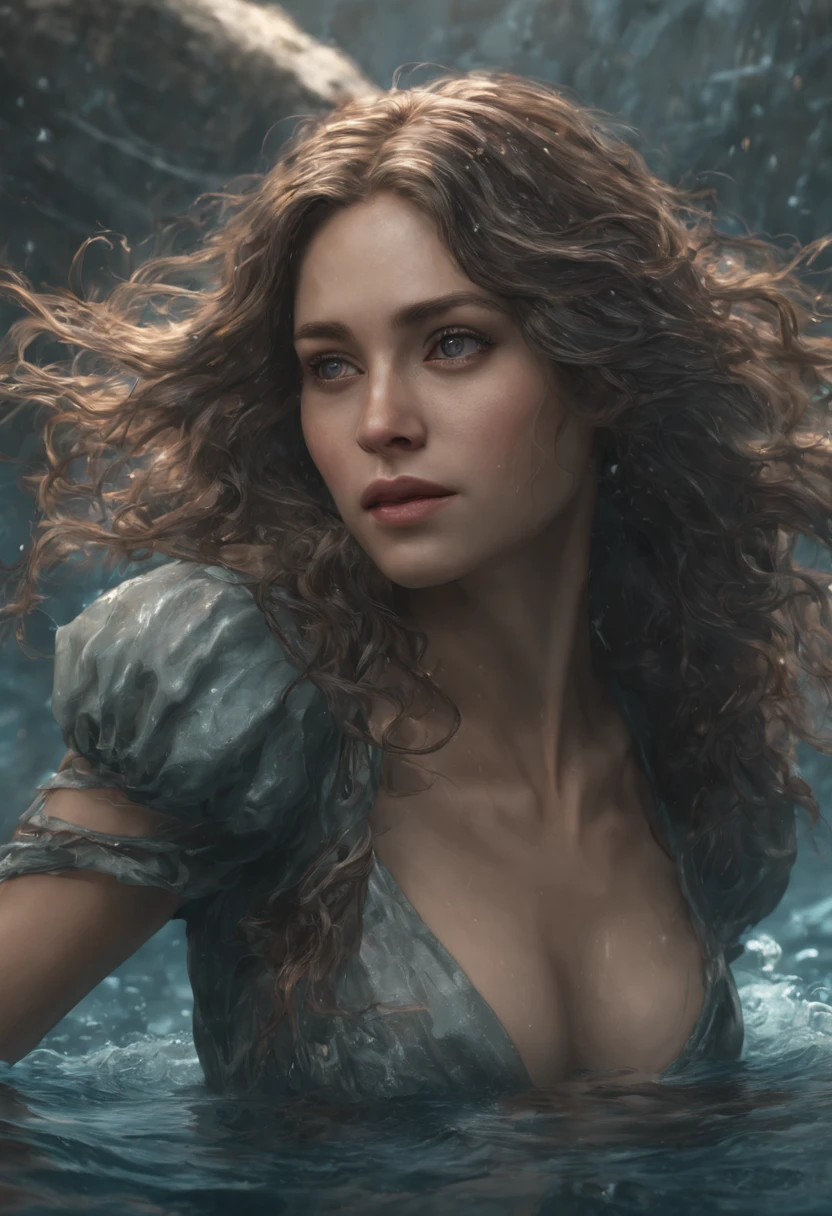 8k resolution concept art by Greg Rutkowski, Artgerm, WLOP, Alphonse Mucha with dynamic lighting and intricate details. Splash art trending on Artstation with Unreal Engine 5 volumetric lighting. Features a girl figure made of water, water statue, water hair, water elemental girl, undine, water reflections, water flow, crystal wet body. Reimagined by industrial light and magic with 4k resolution post-processing. Also includes references to Pixar, Disney, Studio Ghibli, and Anime Key Visual styles. Uses natural lighting and beautiful composition. Hyper-realistic water effects with transparent and glass-like features. Incorporates neo-impressionism and post-impressionism painting styles with textured layers of paint.