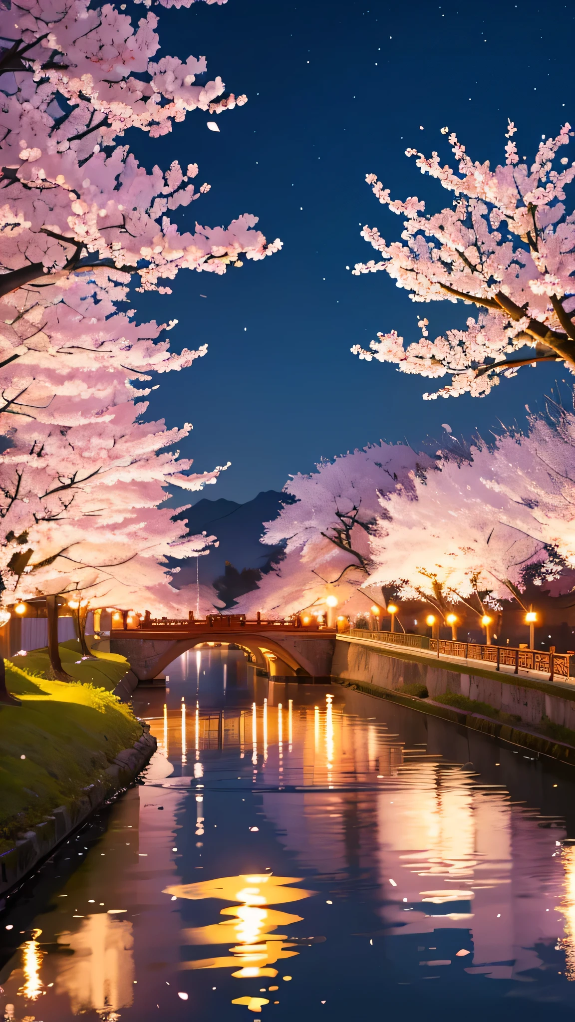 Bela cidade chinesa, flores de cerejeira, Noite de luar