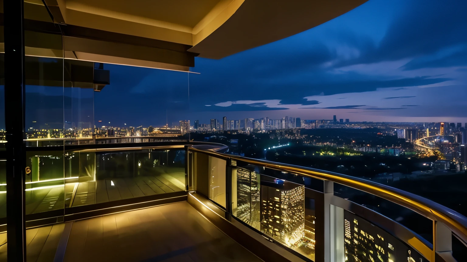 From the balcony on the top floor of a high-rise condominium, you can see the night view of the high-rise building, and the stunningly beautiful night view spreads out with a 180-degree view