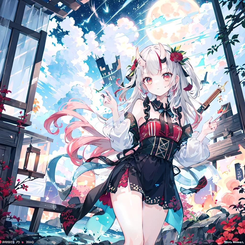 (masterpiece, best quality), intricate details, 8k, art station, wallpaper, official art, splash art, sharp focus, 1 girl, Kiri Ayame,sexy pose, night, HILL, cloud, full moon, long hair, Miss, contour, firefly.