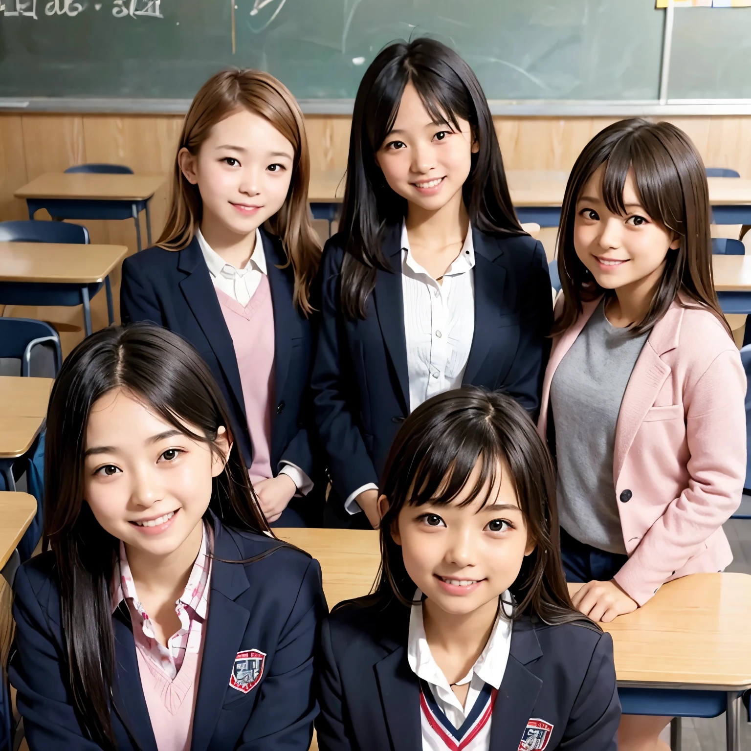 middle School girls、blazer、smile、classroom