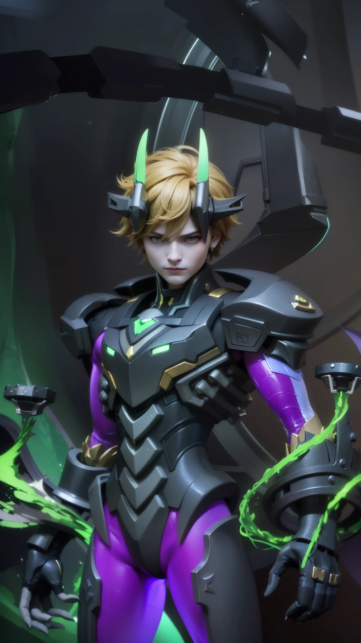 masculine male, masterpiece, ((perfect eyes)) best quality, (semirealism:1.9), beautiful lighting, (extremely detailed CG unity 4k fhd wallpaper), High Detail, Sharp focus, dramatic outdoors, 1 boy ,19 years old, brown short hair, blue eyes, smile, Masterpiece, ultra HD, detailed all picture, a close up of a devil, dyrroth from mobile legend, evil, extremely detailed artgerm, mobile legends character, inspired by Dyrroth, Six pack chest and abs, yellow jewel above the chest.