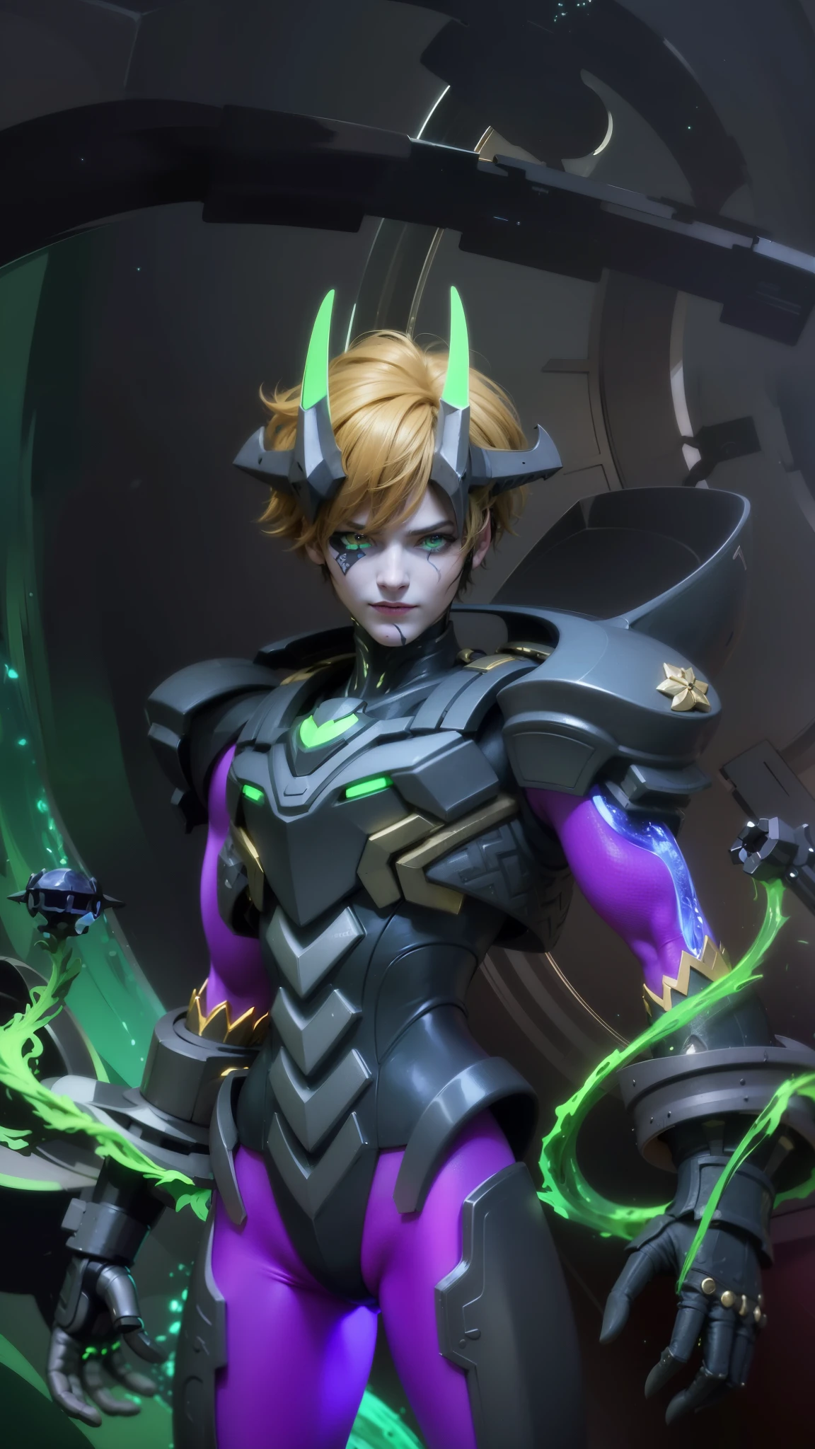 masculine male, masterpiece, ((perfect eyes)) best quality, (semirealism:1.9), beautiful lighting, (extremely detailed CG unity 4k fhd wallpaper), High Detail, Sharp focus, dramatic outdoors, 1 boy ,19 years old, brown short hair, blue eyes, smile, Masterpiece, ultra HD, detailed all picture, a close up of a devil, dyrroth from mobile legend, evil, extremely detailed artgerm, mobile legends character, inspired by Dyrroth, Six pack chest and abs, yellow jewel above the chest.