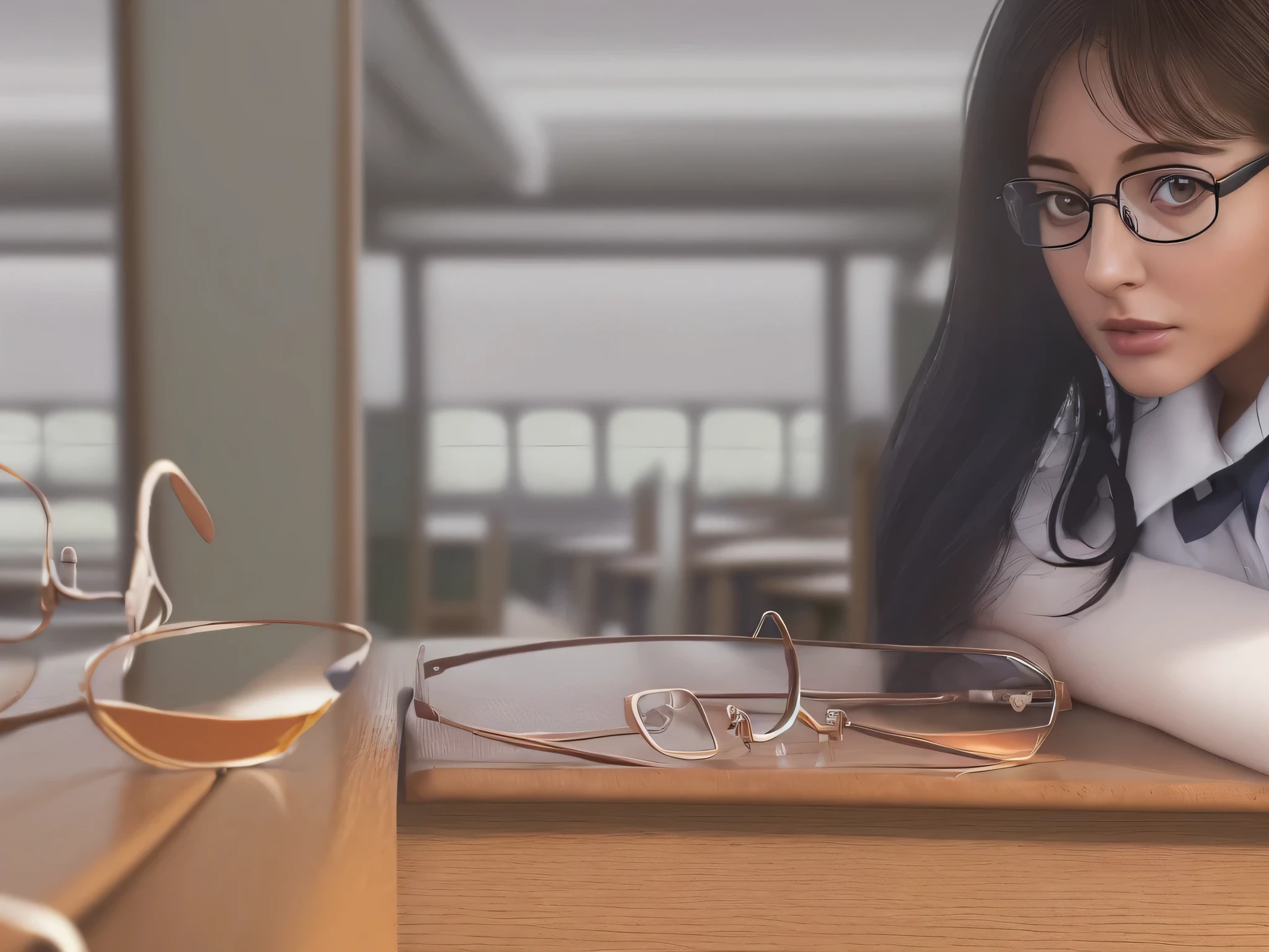 25 years old woman(glasses eyes), milf, ((at classroom)), ((school uniform)), RAW photo, (photorealistic:1.37, realistic),